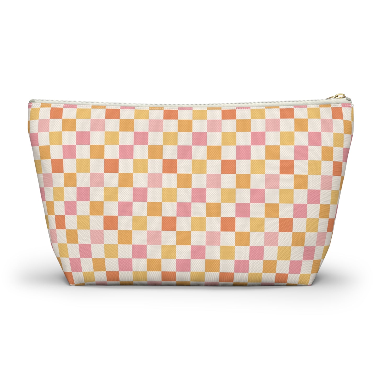 Peachy Retro Checkered -Pink/ Gold/ Orange Sherbet Print Design  Accessory Pouch w T-bottom