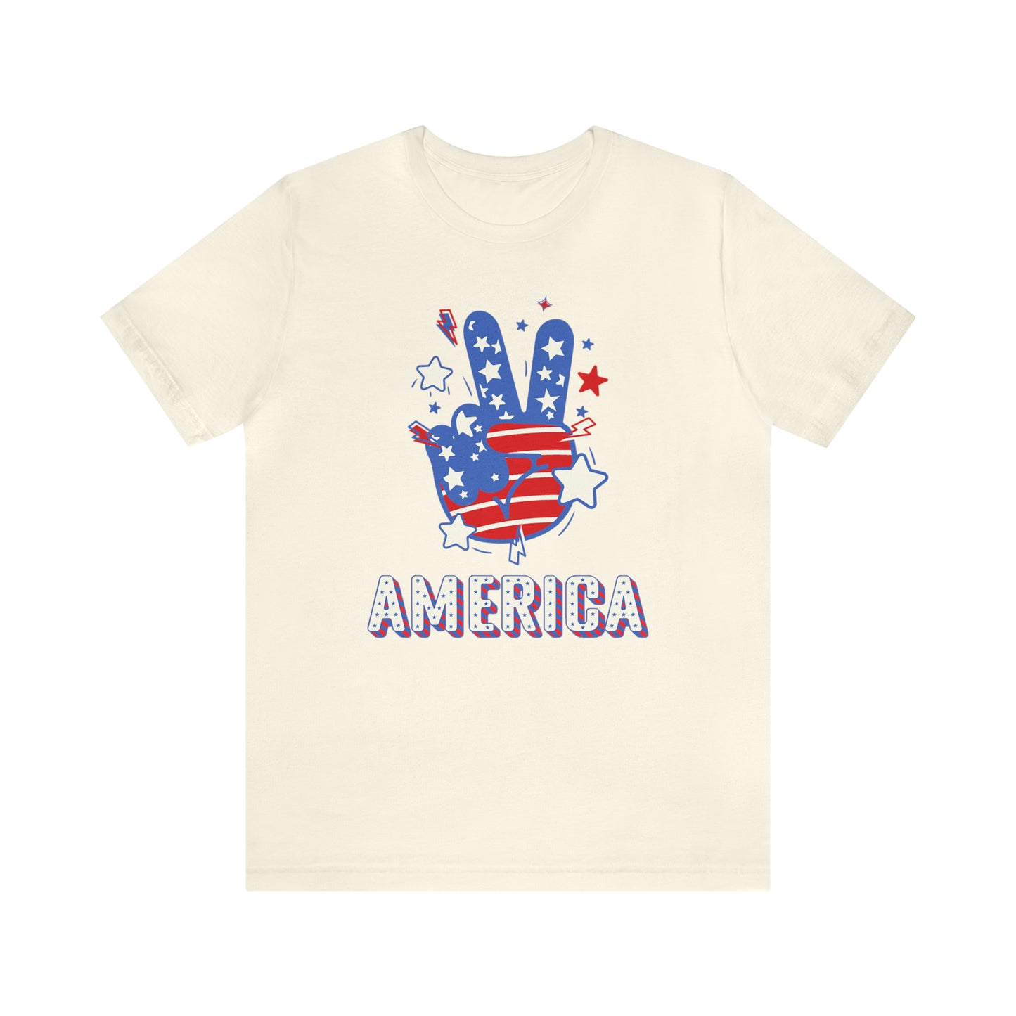 America USA Stars Peace Sign with Hands Unisex Jersey Short Sleeve Tee