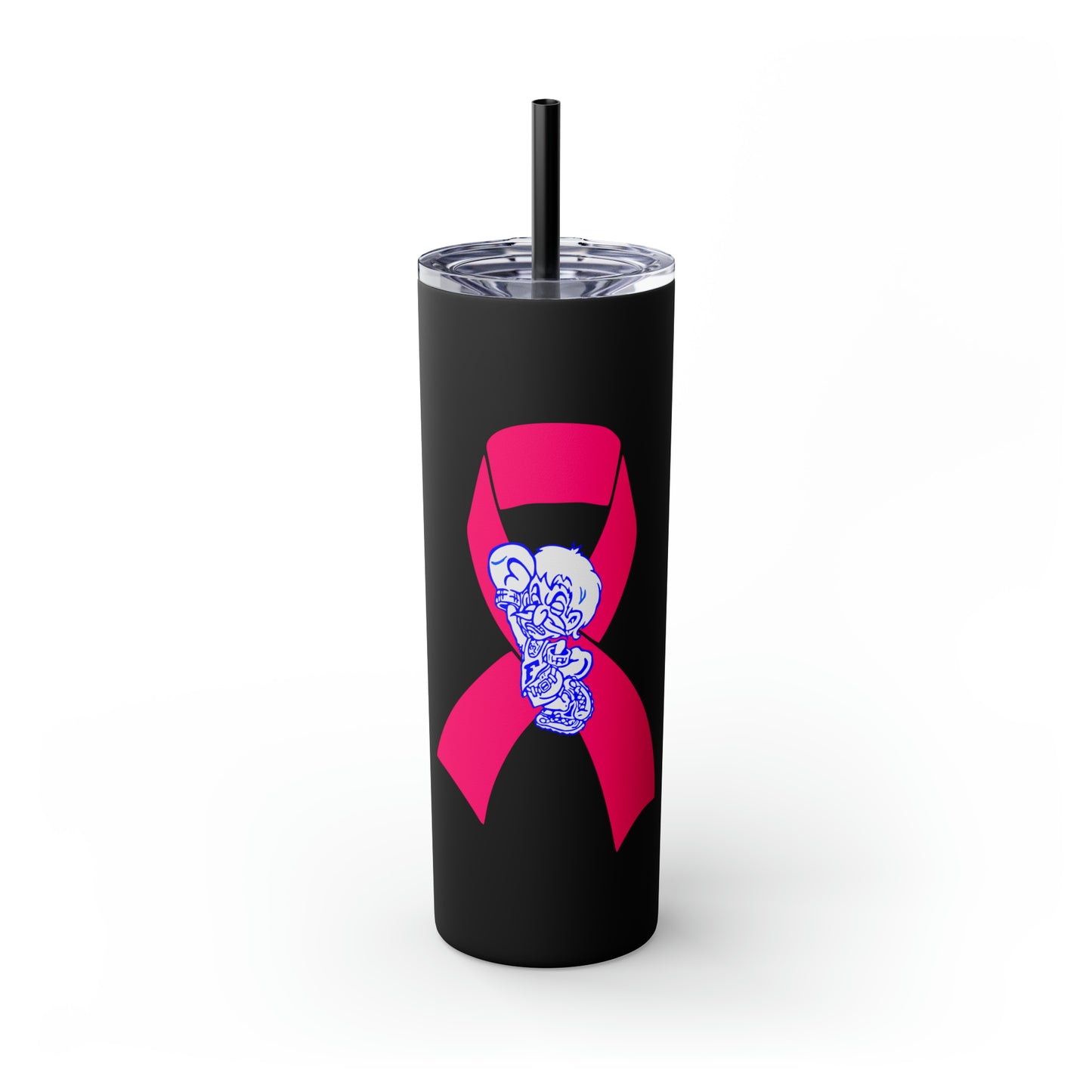 Freeburg Midgets Breast Cancer Awareness Pink Ribbon Skinny Tumbler with Pick your Color Straw, 20oz