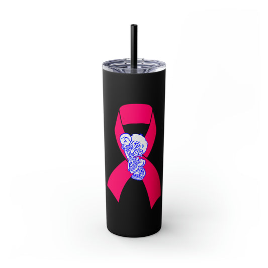 Freeburg Midgets Breast Cancer Awareness Pink Ribbon Skinny Tumbler with Pick your Color Straw, 20oz