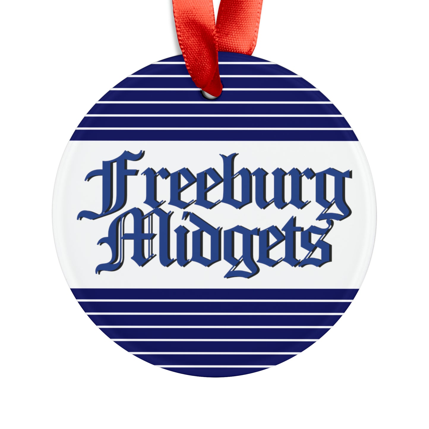 Freeburg Midgets Blue and White Striped Ornament with Ribbon - white