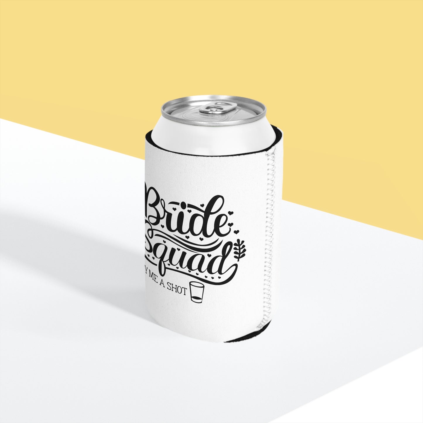 Bride Squad Buy Me a Shot Can Cooler Sleeve - White