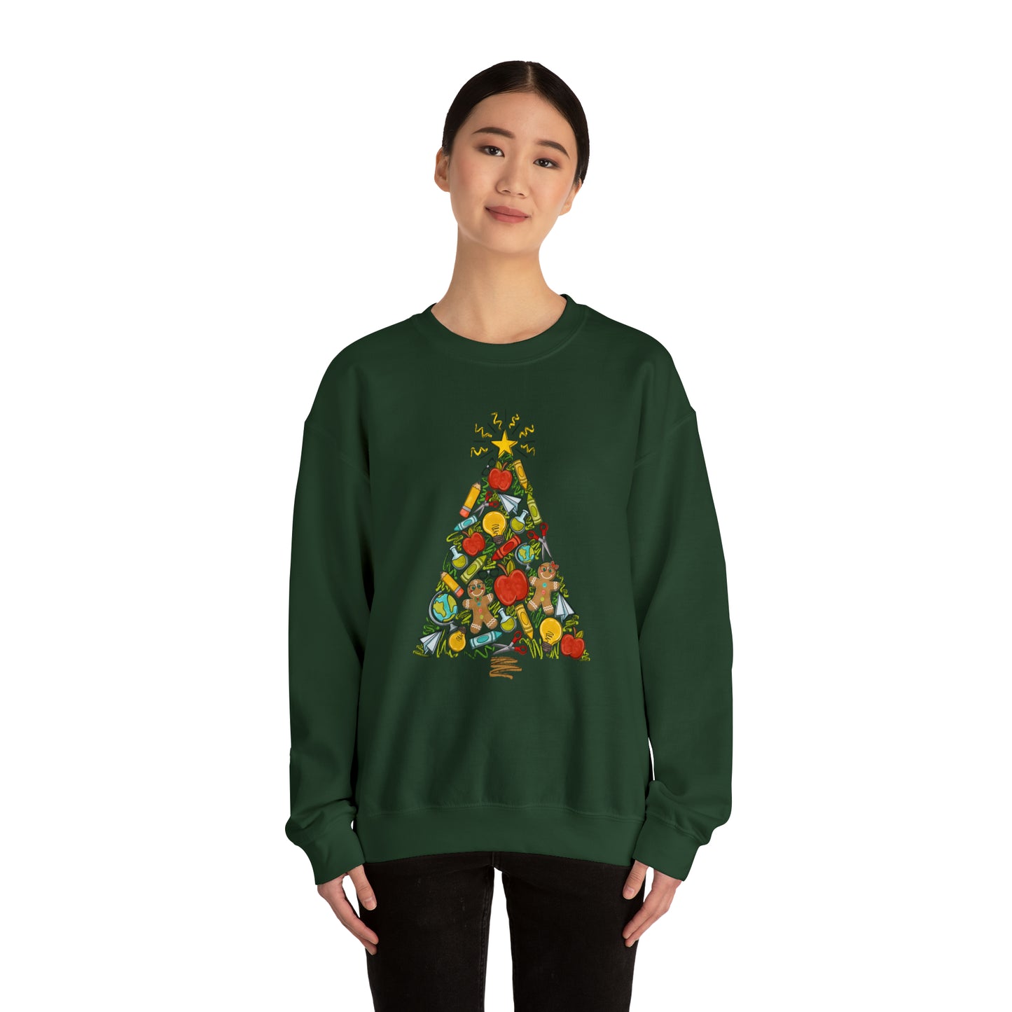 Teacher Supplies Christmas Tree Heavyweight Crewneck Sweatshirt