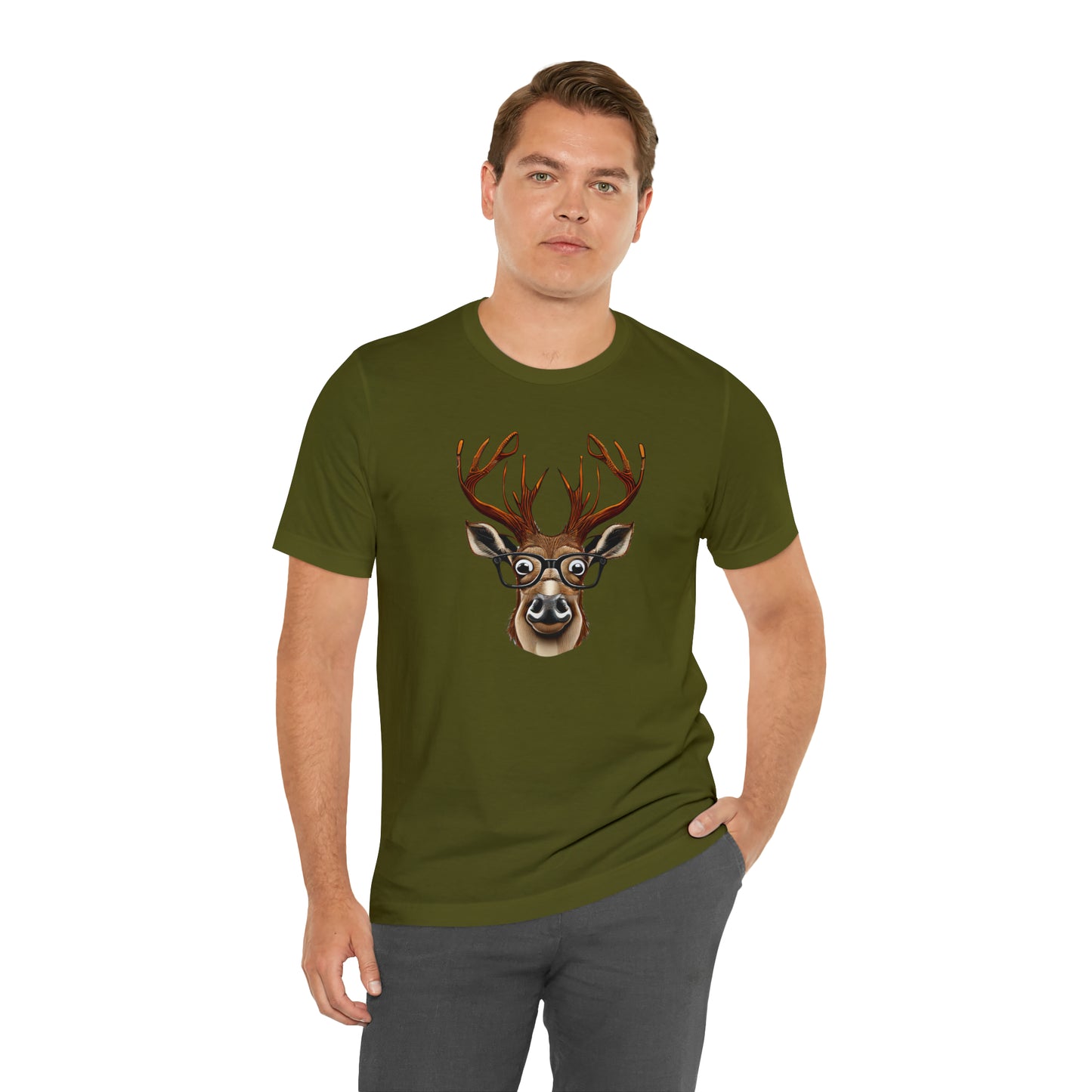 Deer/ Reindeer with Glasses Country and Christmas Unisex Jersey Short Sleeve Tee