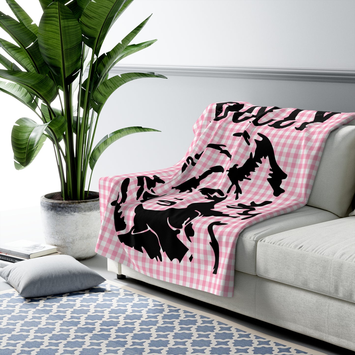 Dolly Portrait Pink Checkerboard Sherpa Fleece Blanket