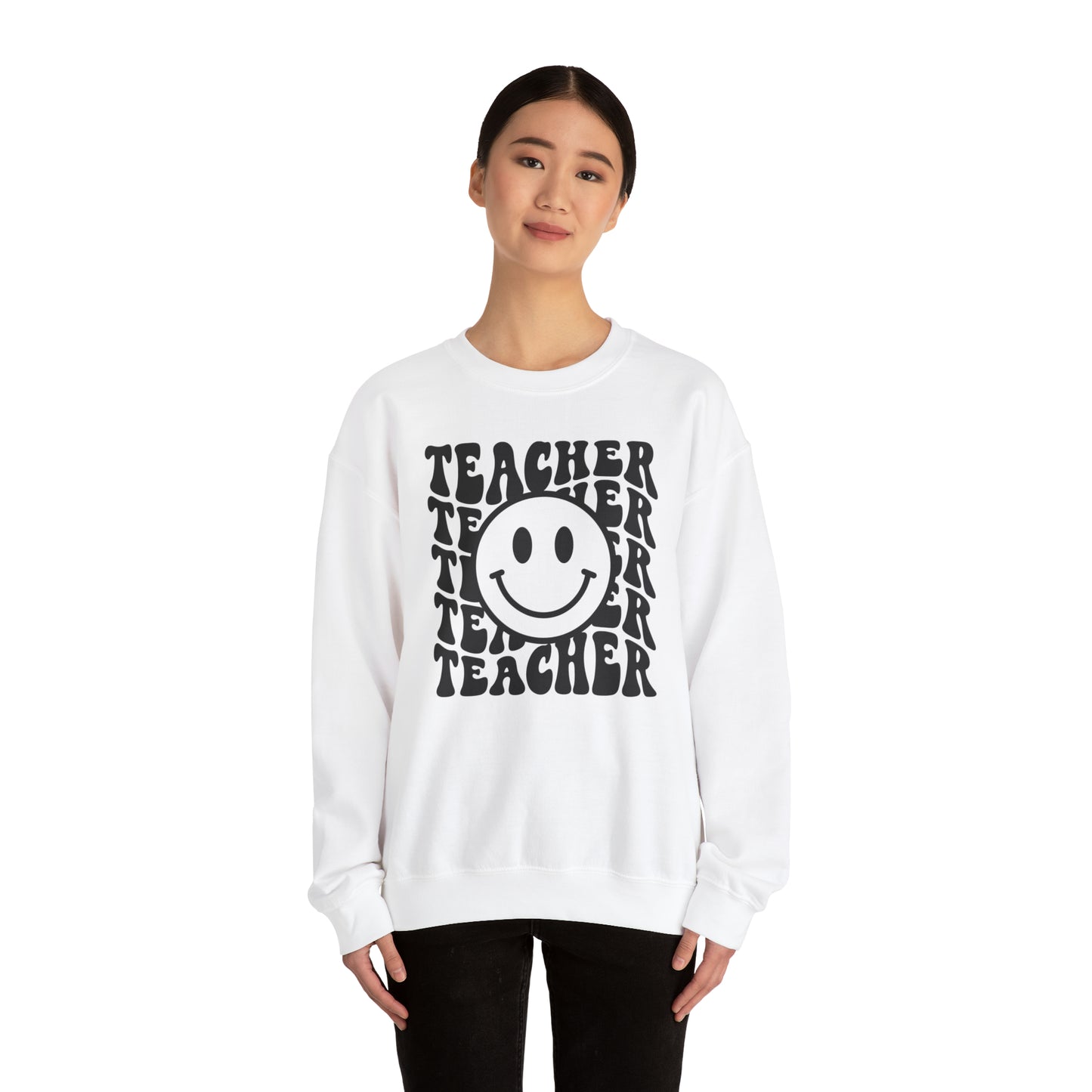 Retro Teacher with Smiley Face Black Logo Unisex Heavy Blend™ Crewneck Sweatshirt