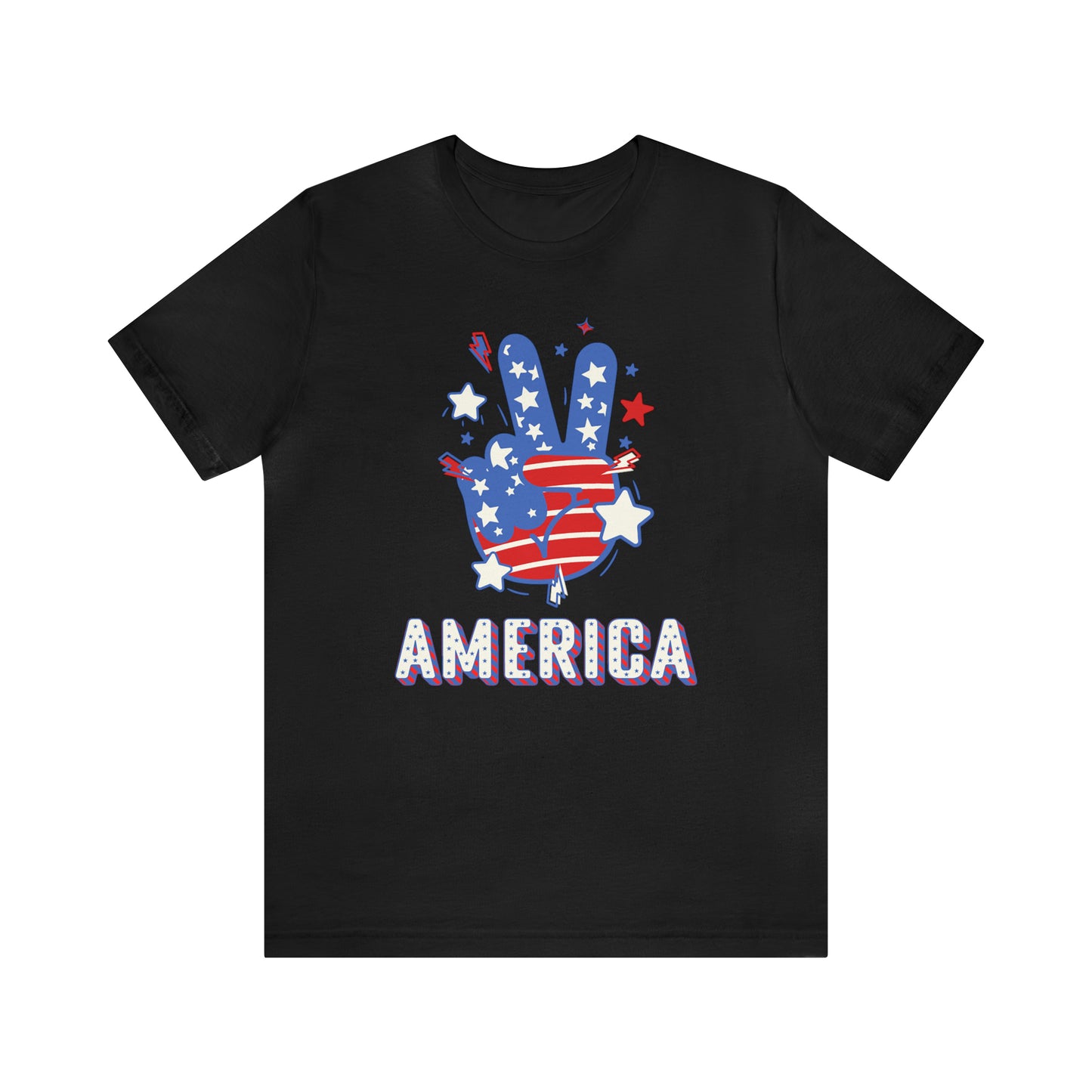 America USA Stars Peace Sign with Hands Unisex Jersey Short Sleeve Tee