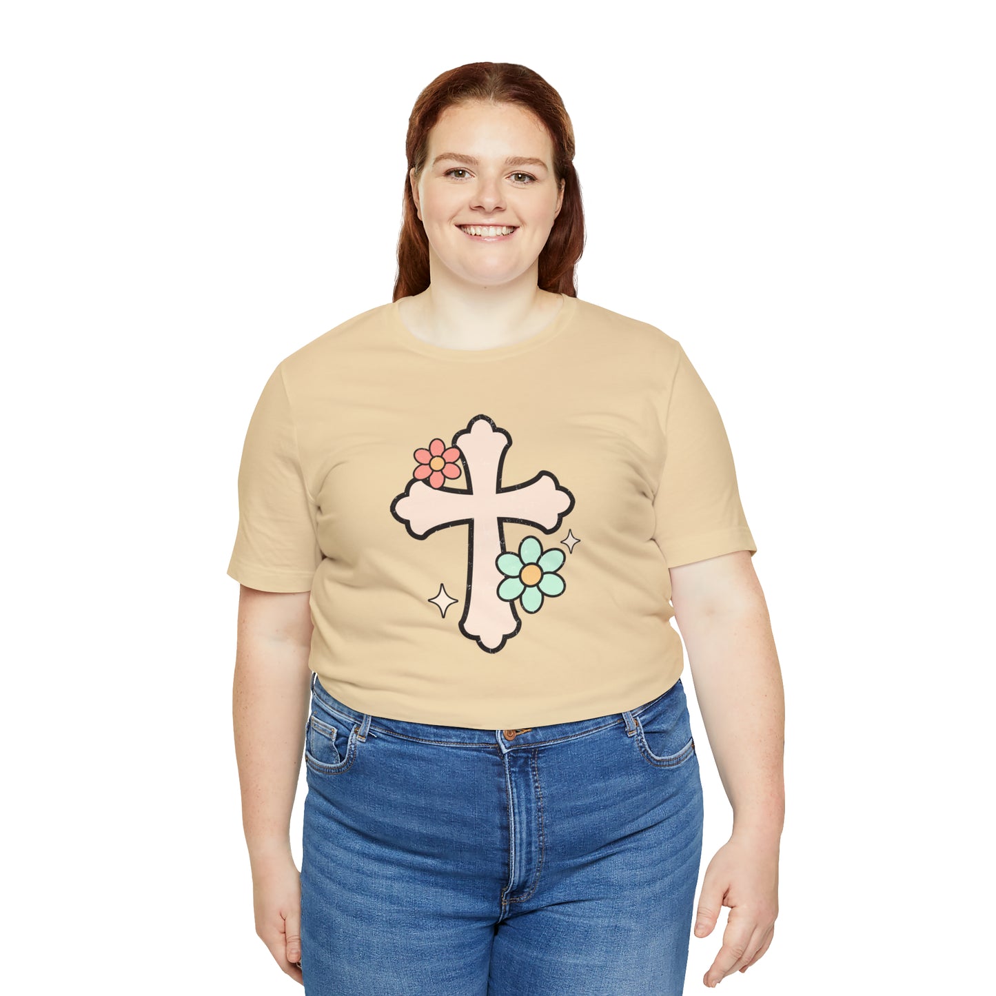 Vintage Floral Boho Cross T-Shirt