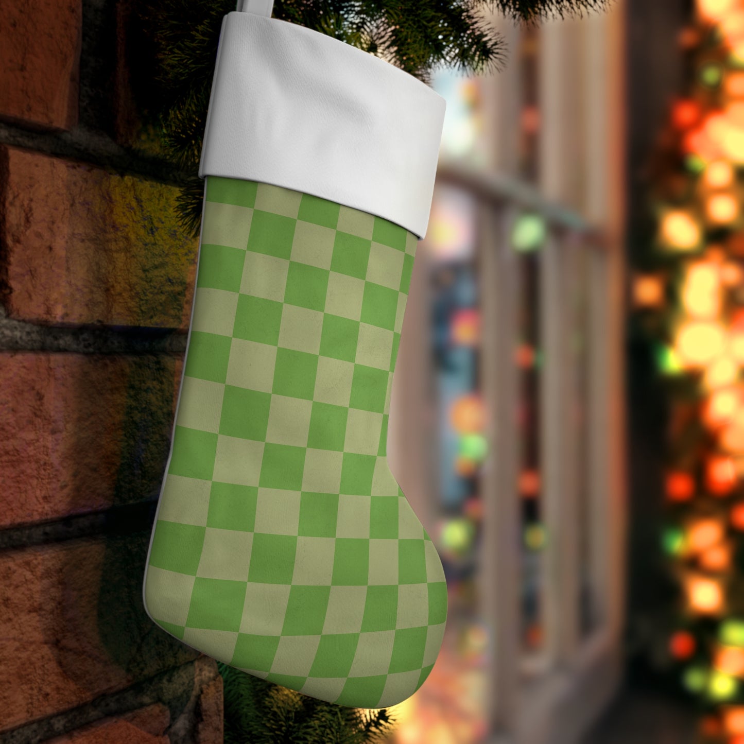 Grinch Green Checkerboard Holiday Stocking