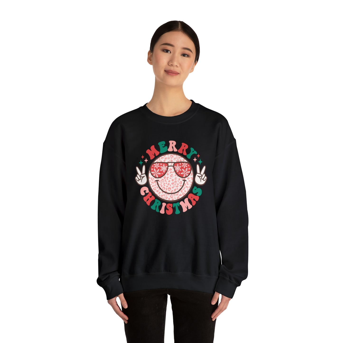 Merry Christmas Peace Smiley Face Unisex Heavy Blend™ Crewneck Sweatshirt