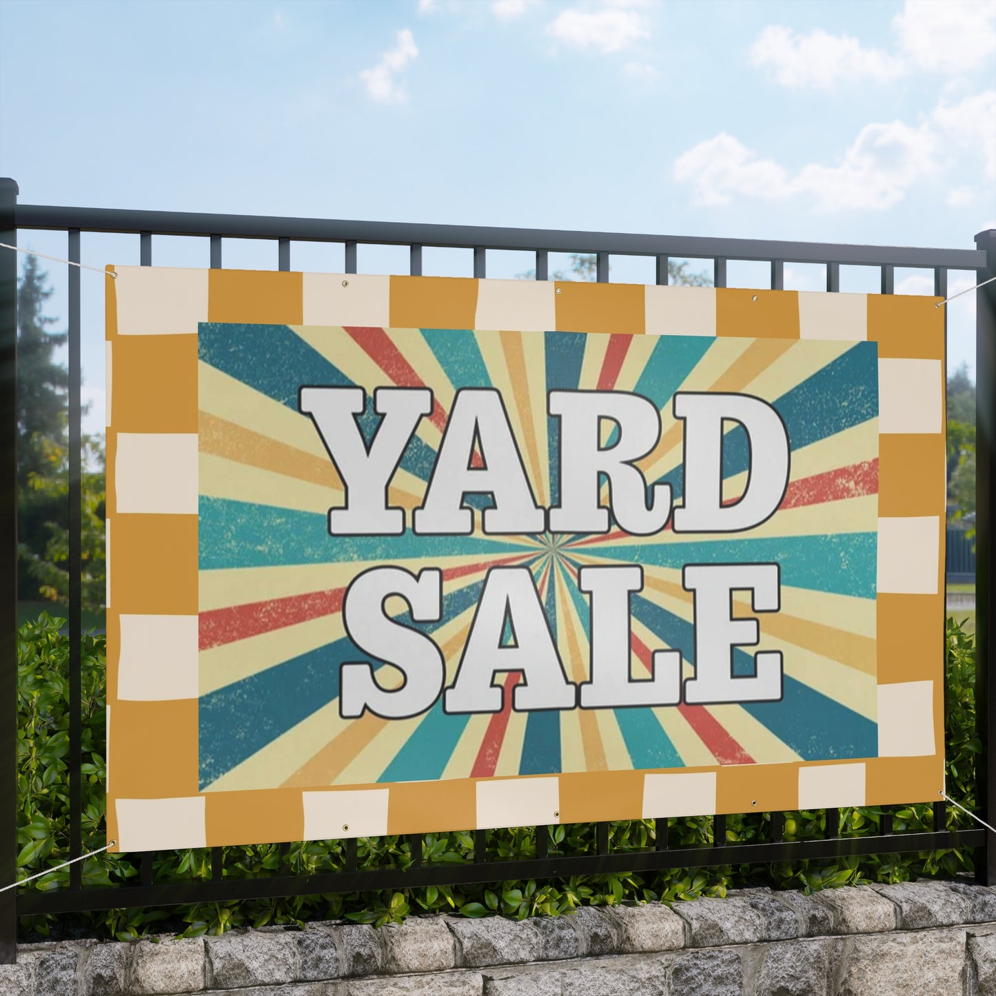 Retro Golden Checkerboard Yard Sale Sign/ Matte Banner