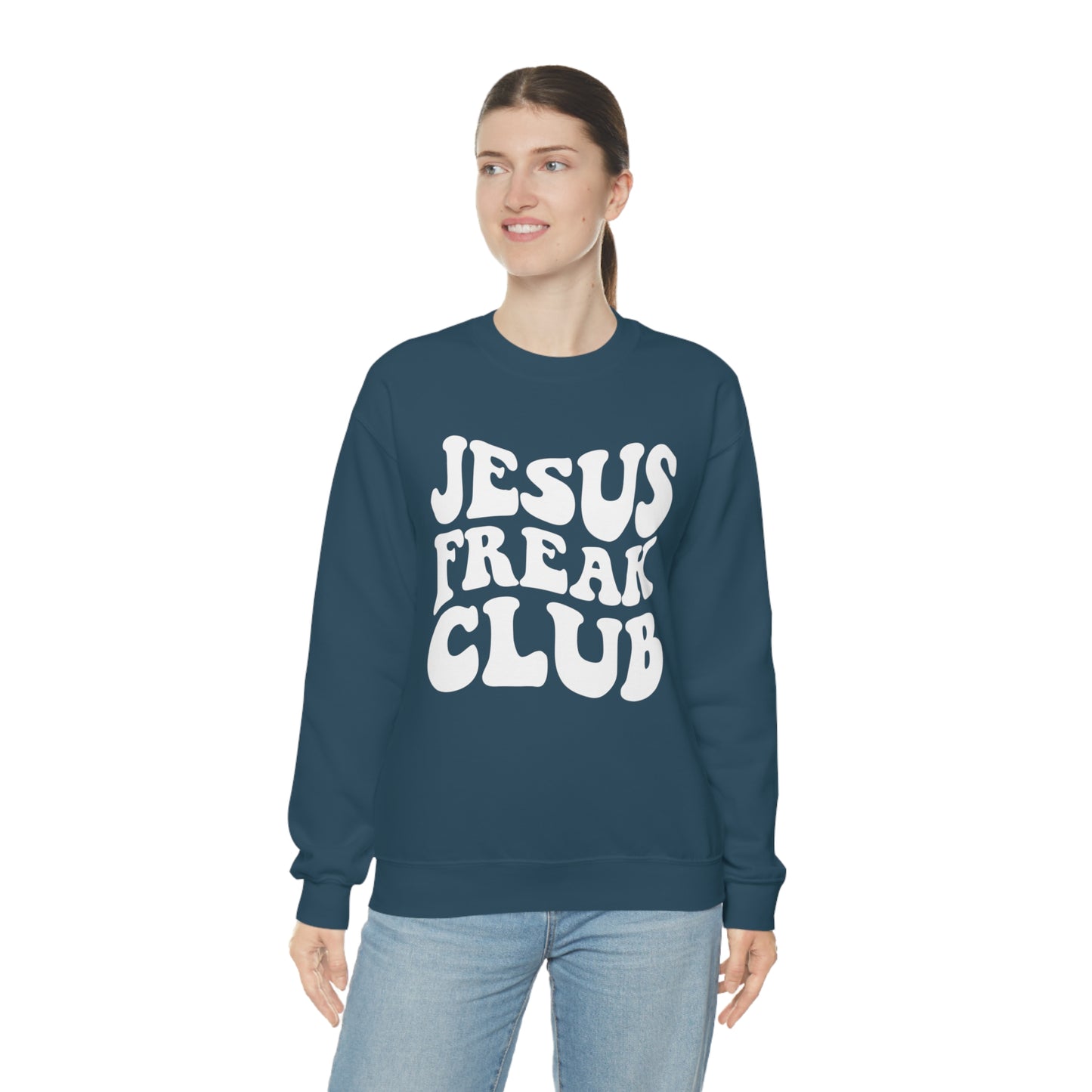 Vintage Jesus Freak Club White Logo Unisex Heavy Blend™ Crewneck Sweatshirt