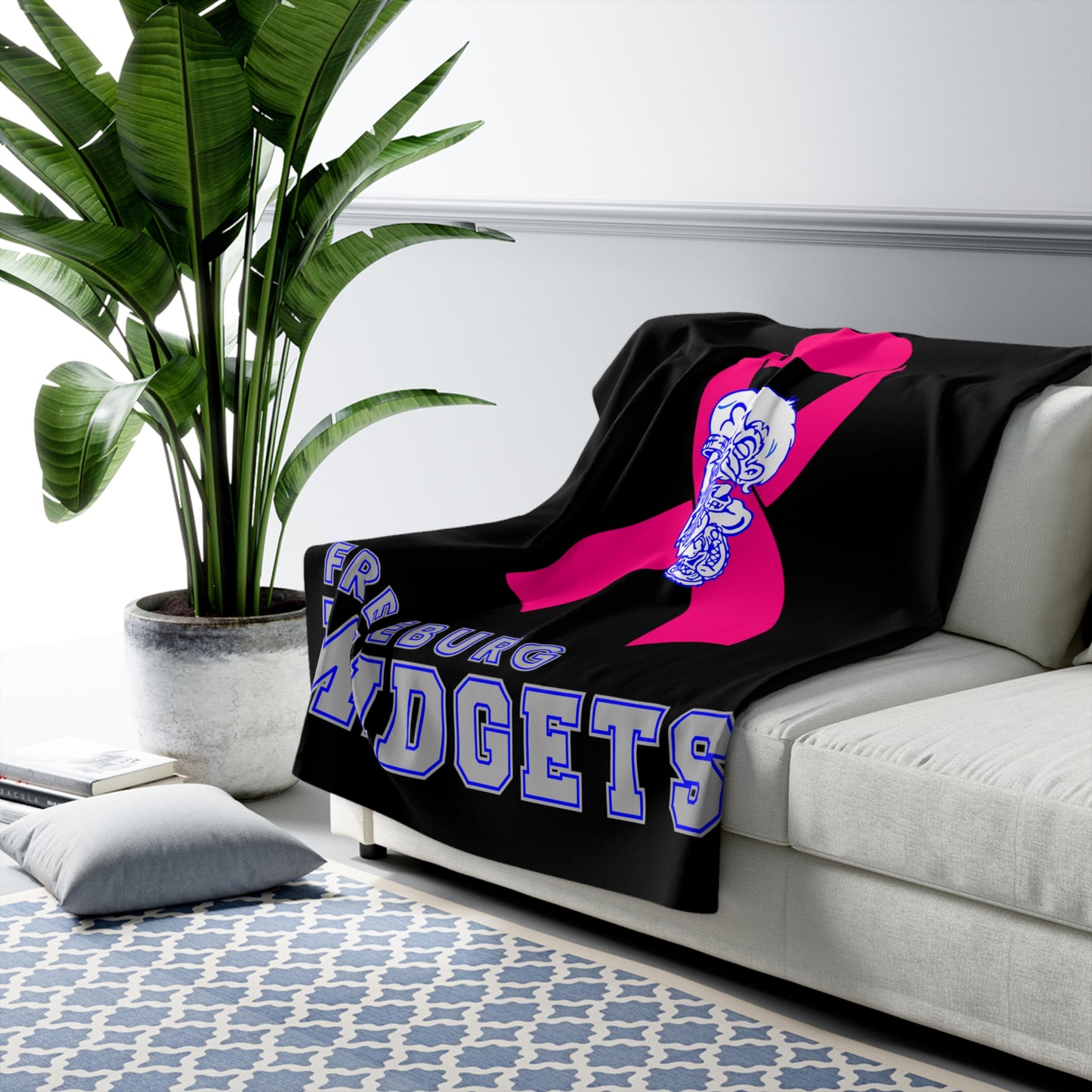 Black Freeburg Midgets Pink Ribbon Logo Sherpa Fleece Blanket