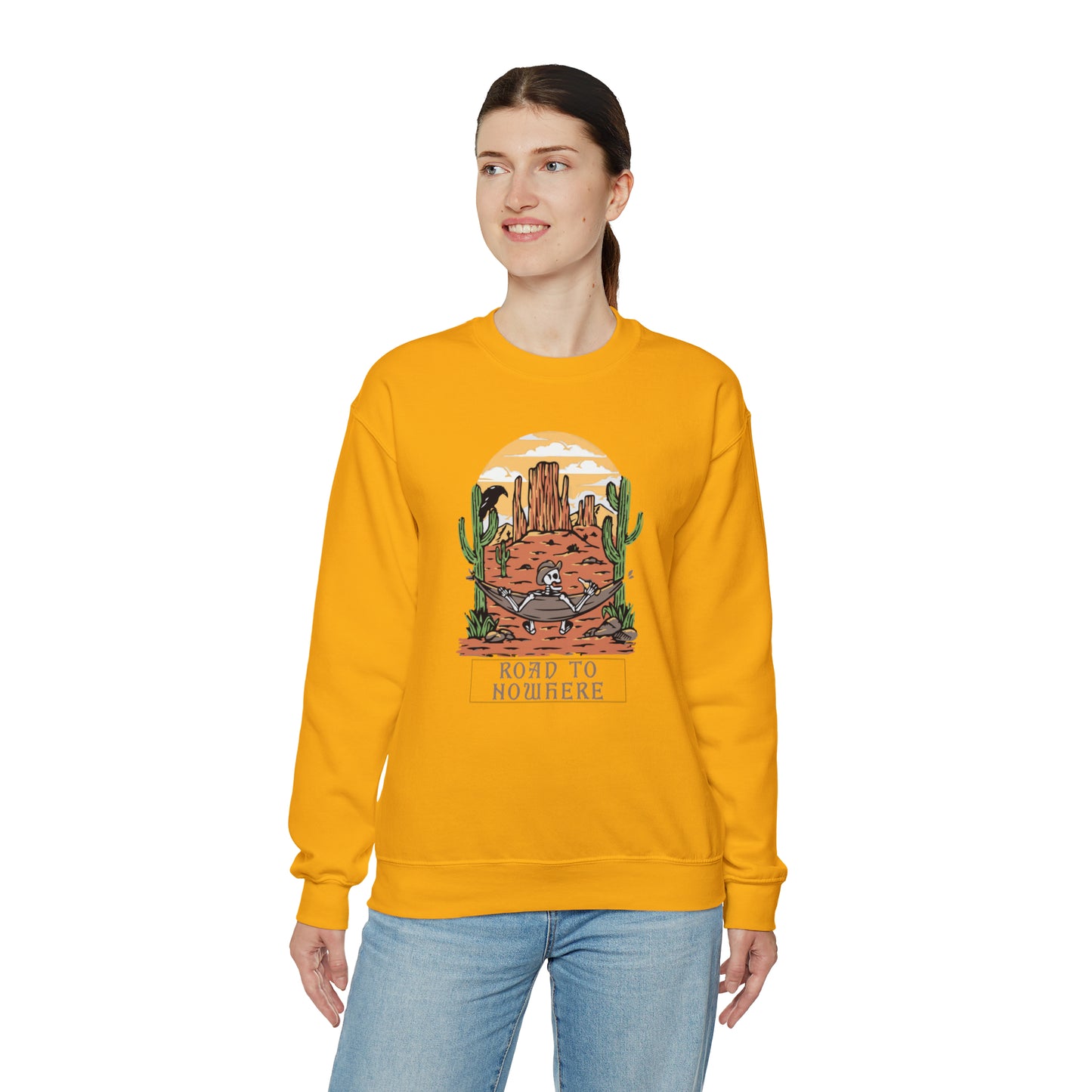 Road to Nowhere Skeleton Fall Halloween Retro Warm Colored  Unisex Heavy Blend™ Crewneck Sweatshirt