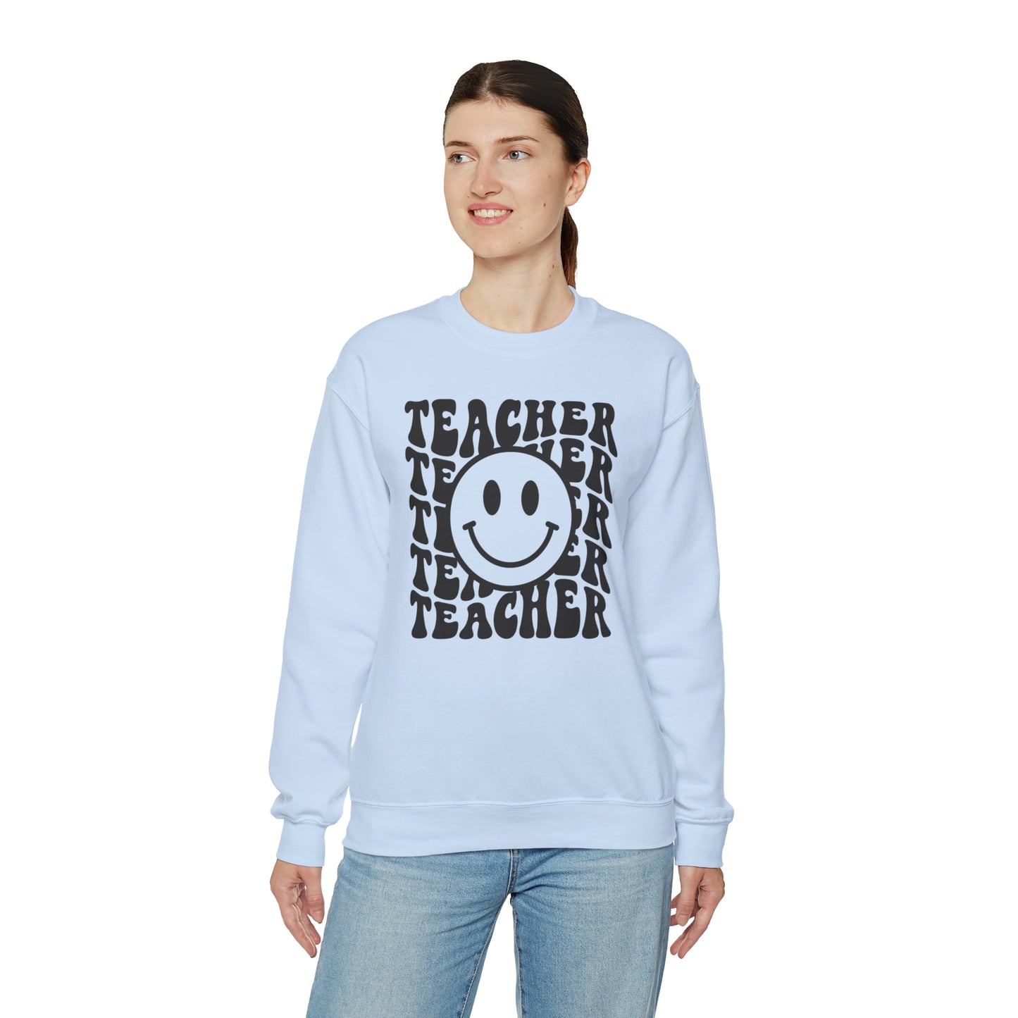 Retro Teacher with Smiley Face Black Logo Unisex Heavy Blend™ Crewneck Sweatshirt