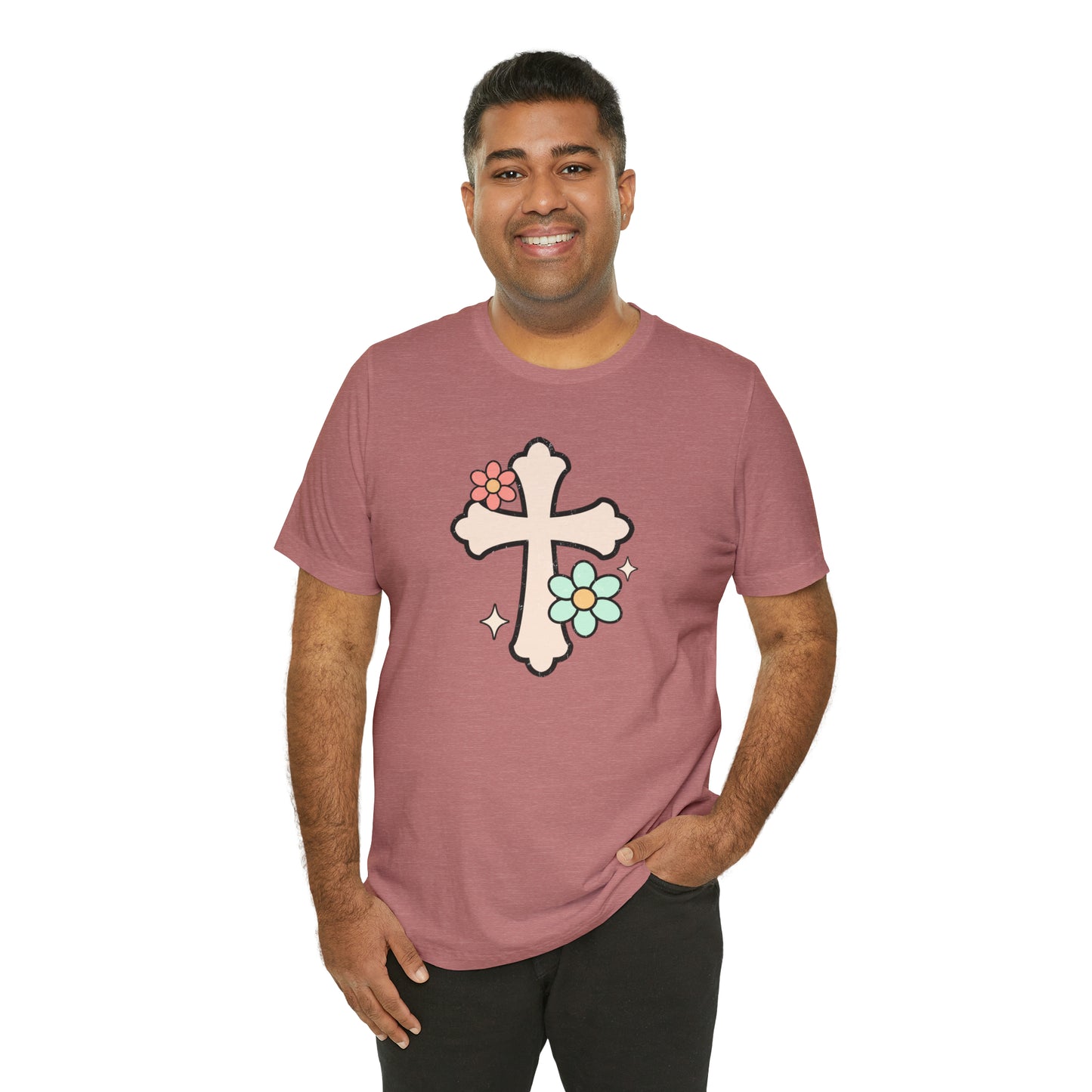 Vintage Floral Boho Cross T-Shirt