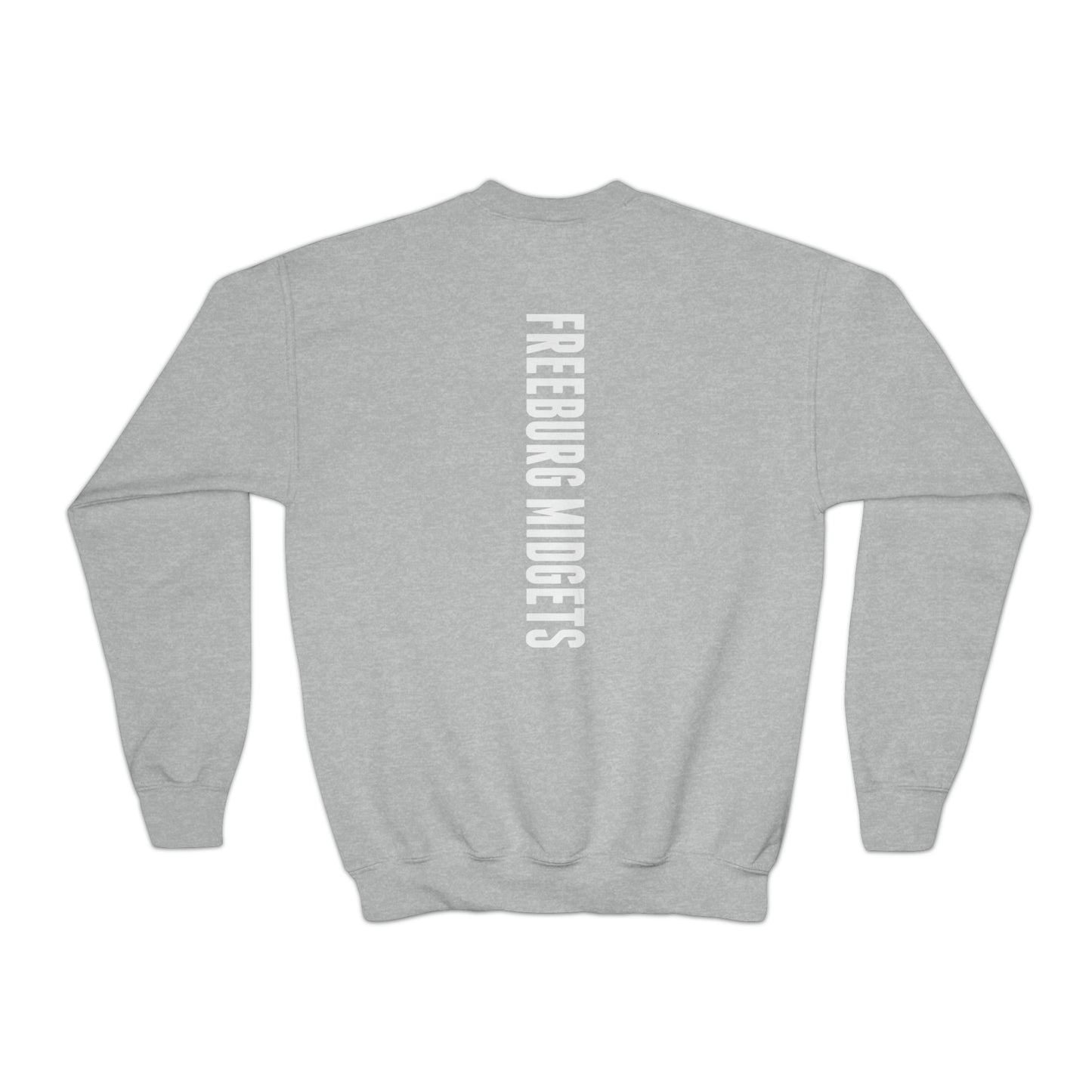 YOUTH - Front to Back Design - Varsity F Vertical Freeburg Midgets Logo Youth Crewneck Sweatshirt