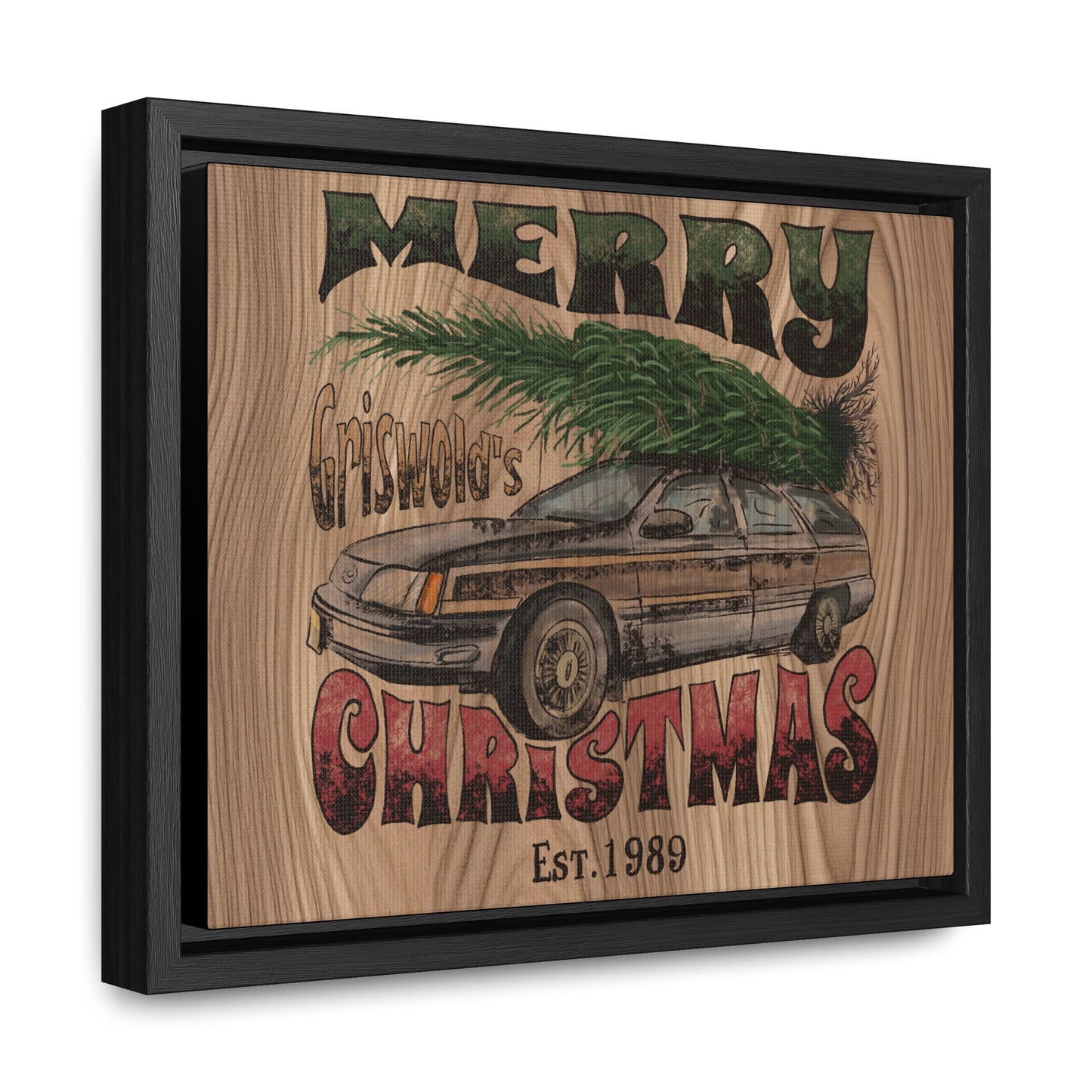 Distressed Merry Griswold Christmas Tree Station Wagon Holiday Gallery Canvas Wraps, Horizontal Frame