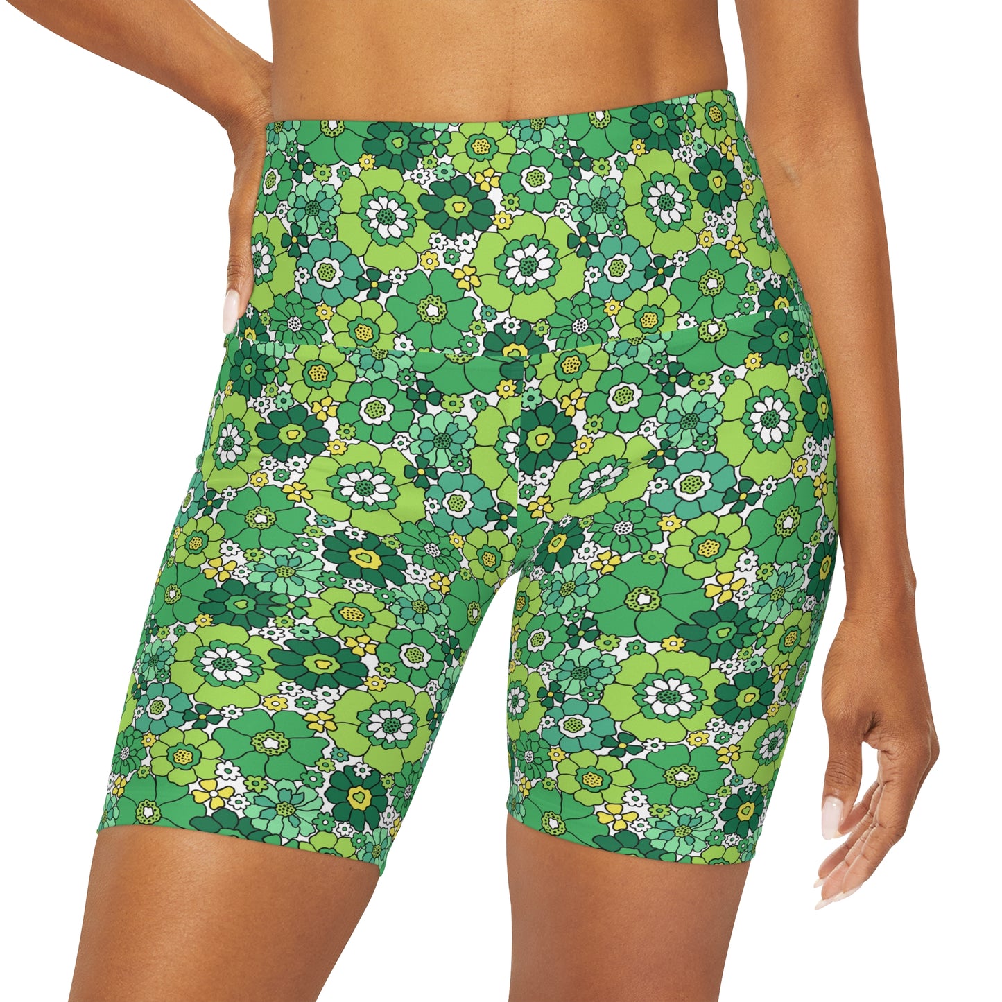 Retro Green Floral St. Patrick's Yoga Shorts