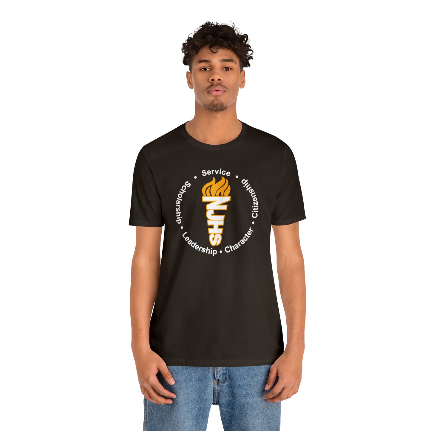 NJHS National Junior Honor Society Service Citizenship Character Leadership Scholarship Circular Torch Bella Jersey Short Sleeve Tee (Unisex)