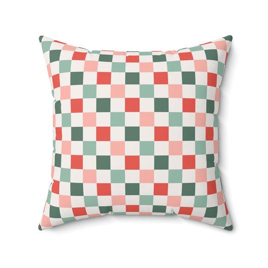 Boho Christmas Checkerboard / Holiday Polyester Square Pillow