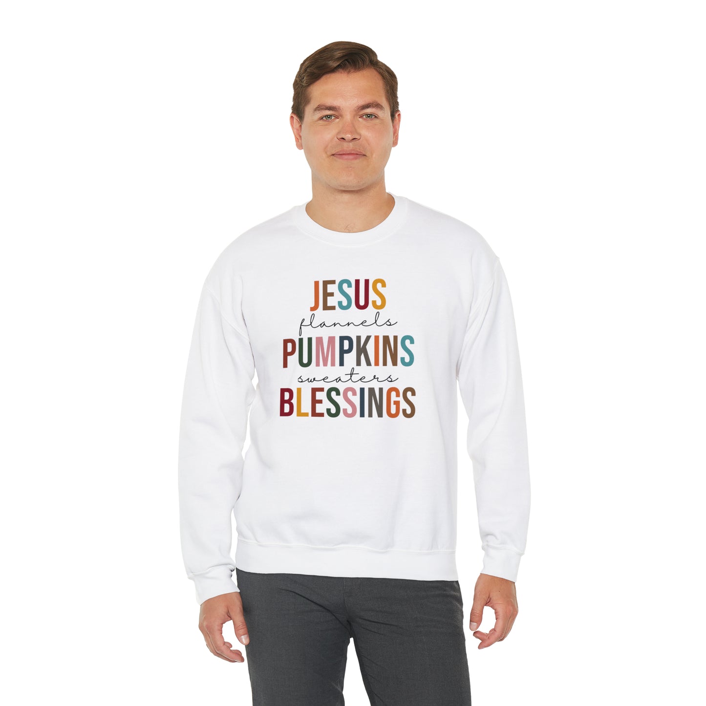 Jesus Flannels Pumpkins Sweaters Blessings Fall Halloween Retro Warm Colored  Unisex Heavy Blend™ Crewneck Sweatshirt