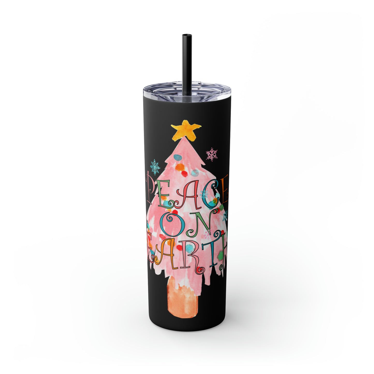 Peace on Earth Christmas/ Holiday Skinny Tumbler with Pick your Color Straw, 20oz