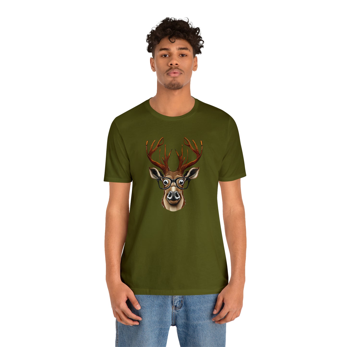 Deer/ Reindeer with Glasses Country and Christmas Unisex Jersey Short Sleeve Tee