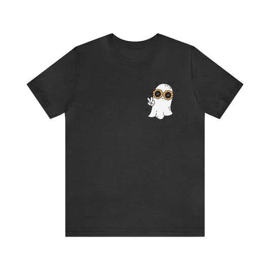 Halloween Peace Out Ghost T-Shirt - Small Front Logo Only