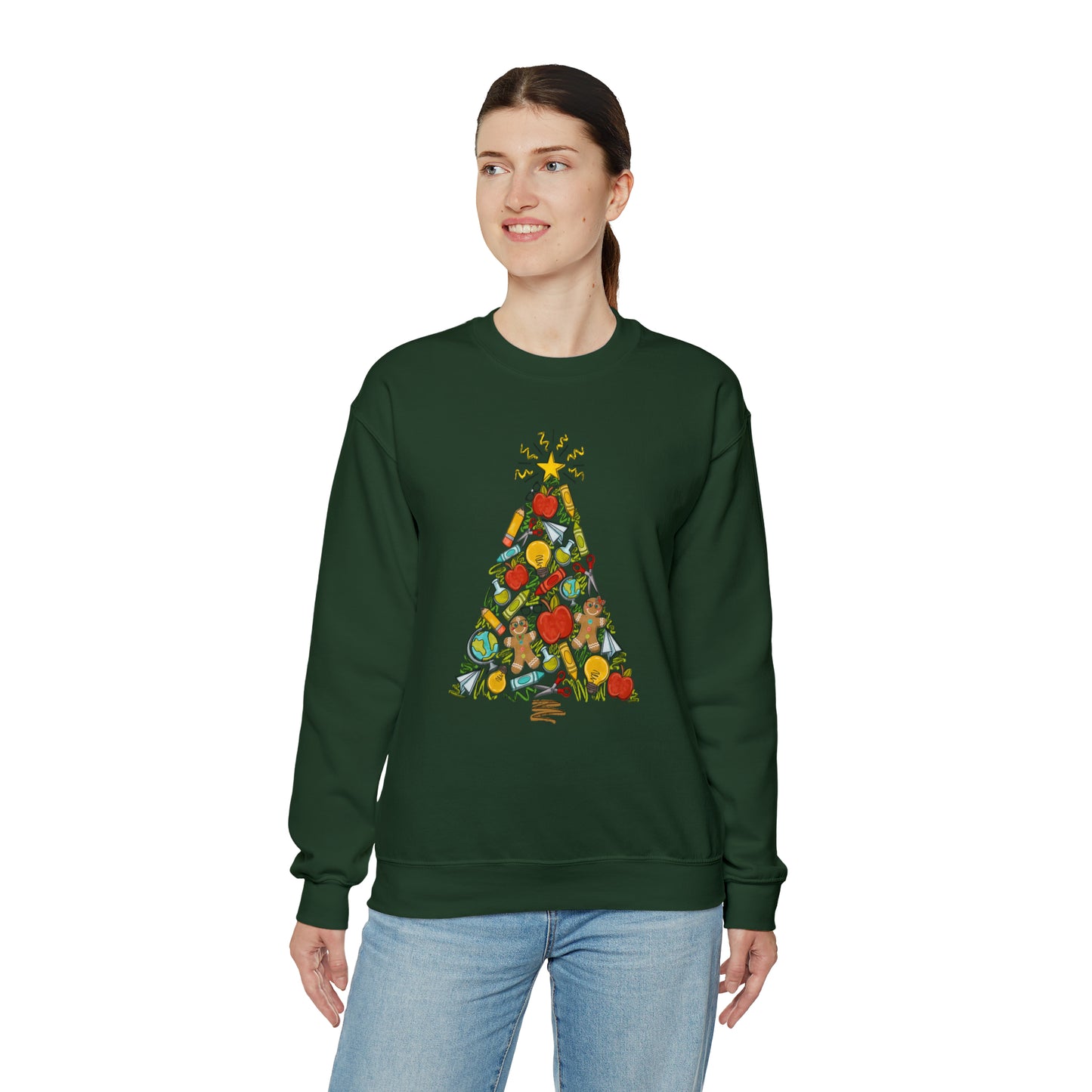 Teacher Supplies Christmas Tree Heavyweight Crewneck Sweatshirt