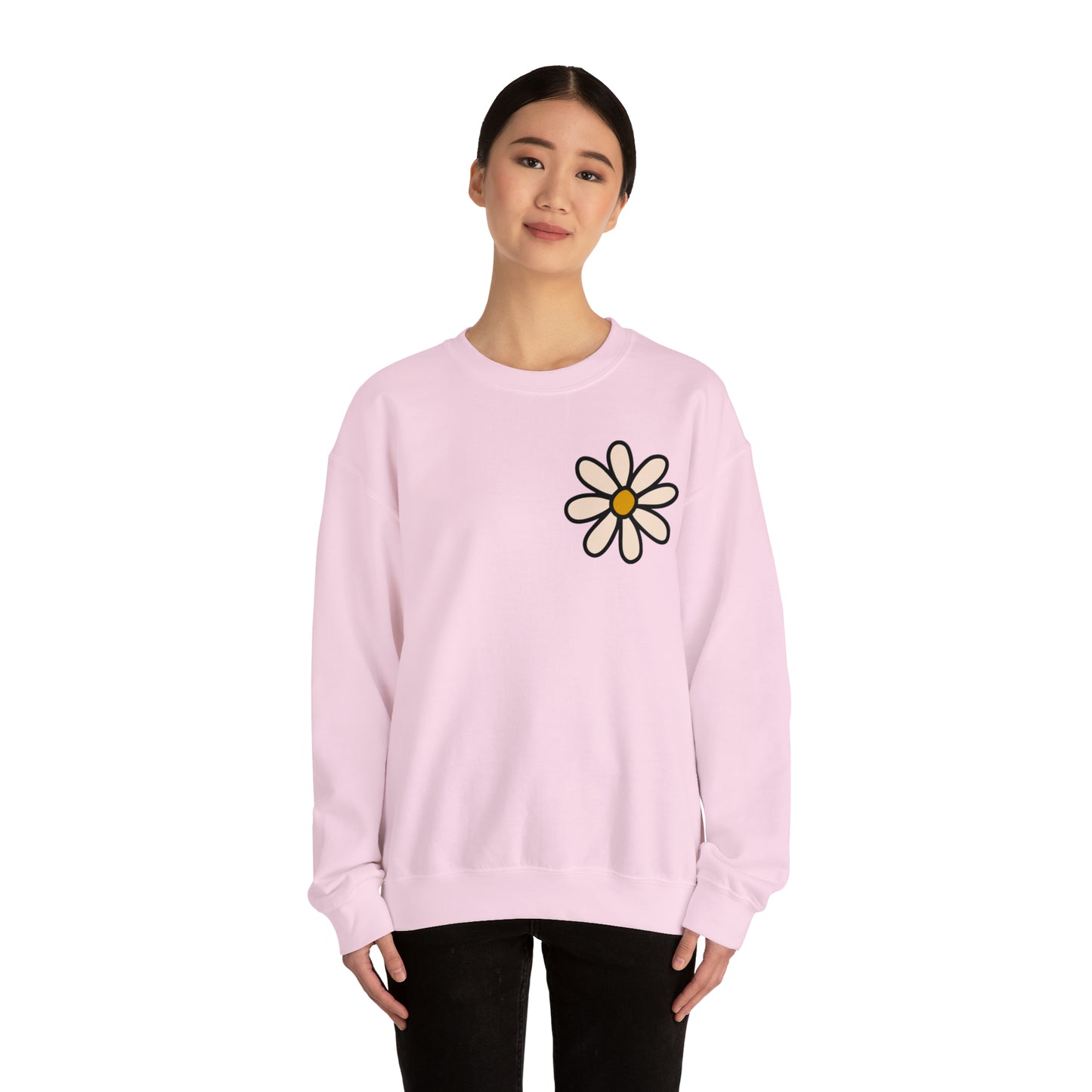 Distressed Daisy Love Like Jesus -  Front and Back Design Heavy Blend™ Crewneck Sweatshirt