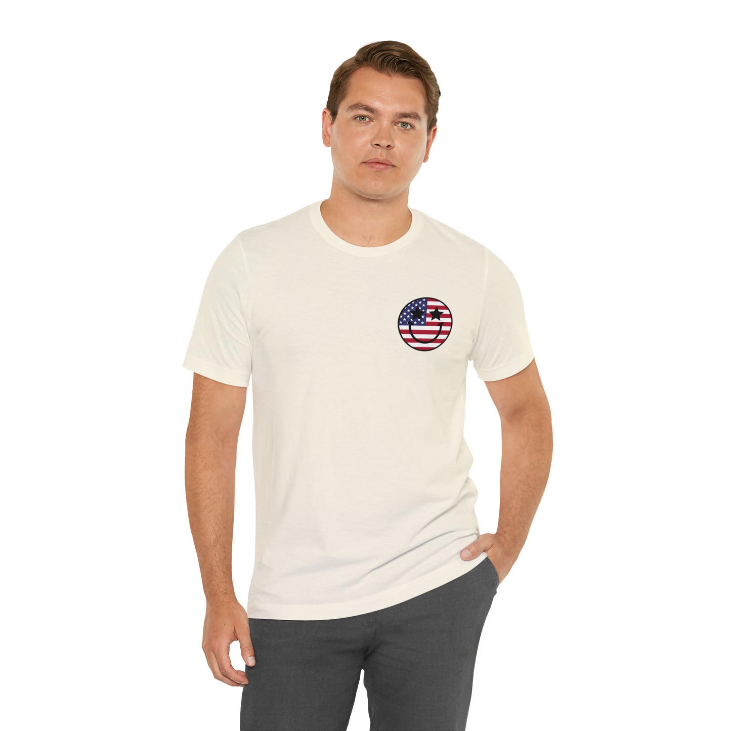 "Jesus Christ Stars and Stripes" (Front and Back Design) Unisex Jersey Short Sleeve Tee