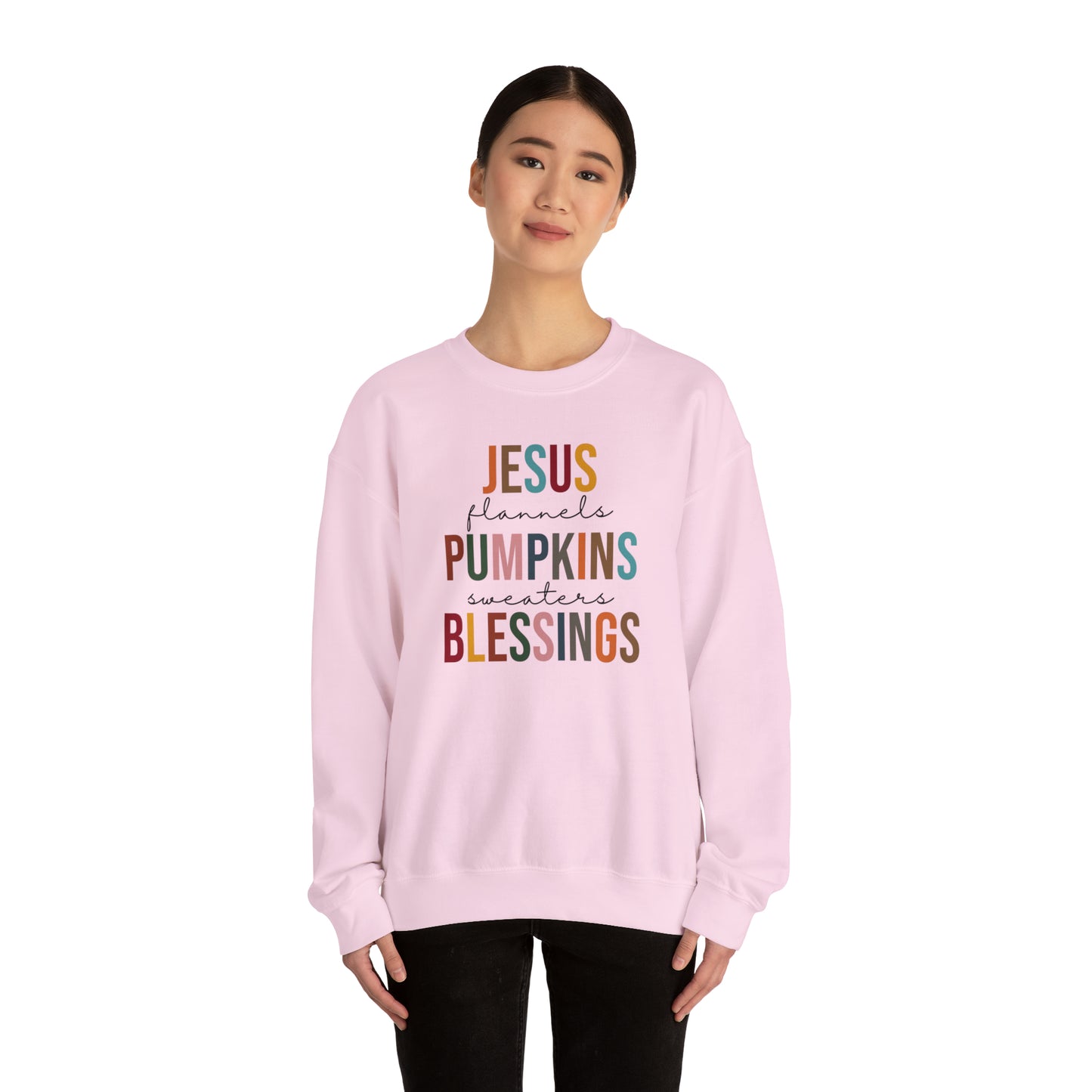 Jesus Flannels Pumpkins Sweaters Blessings Fall Halloween Retro Warm Colored  Unisex Heavy Blend™ Crewneck Sweatshirt