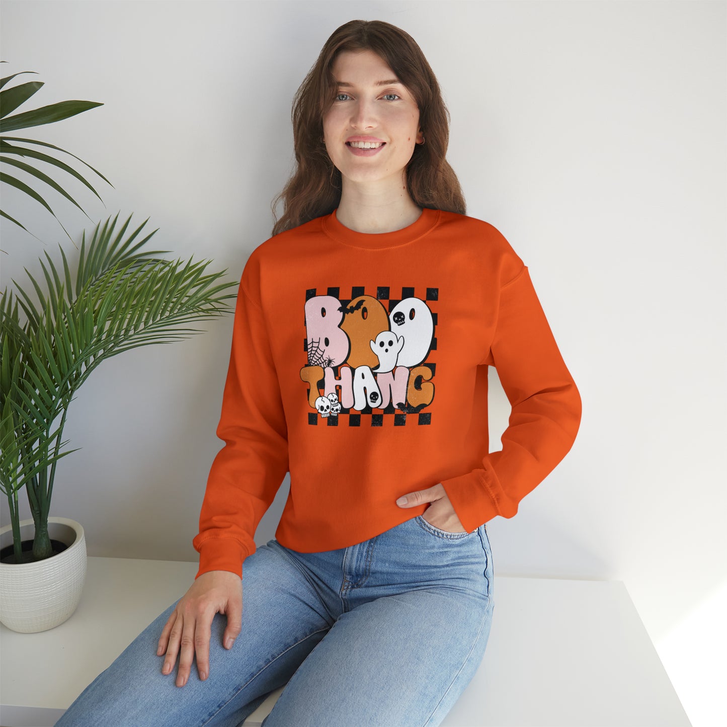 Boo Thang Fall Halloween Retro Warm Colored  Unisex Heavy Blend™ Crewneck Sweatshirt