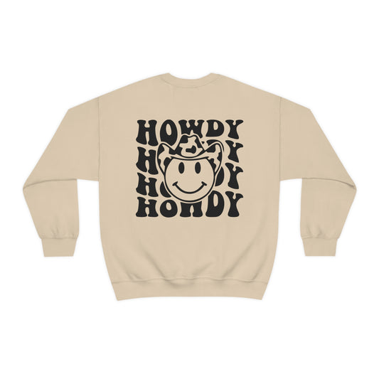 "Smiley Face HOWDY" (Front and Back Design) - Unisex Heavy Blend™ Crewneck Sweatshirt