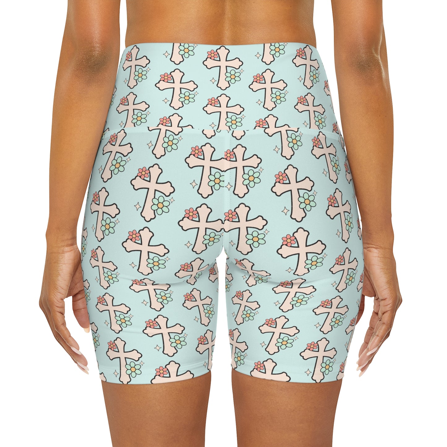 Groovy Pink Cross Yoga Shorts - Light Turquoise