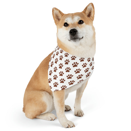 Brown Pet Paw Pattern Pet Bandana Collar with clasp