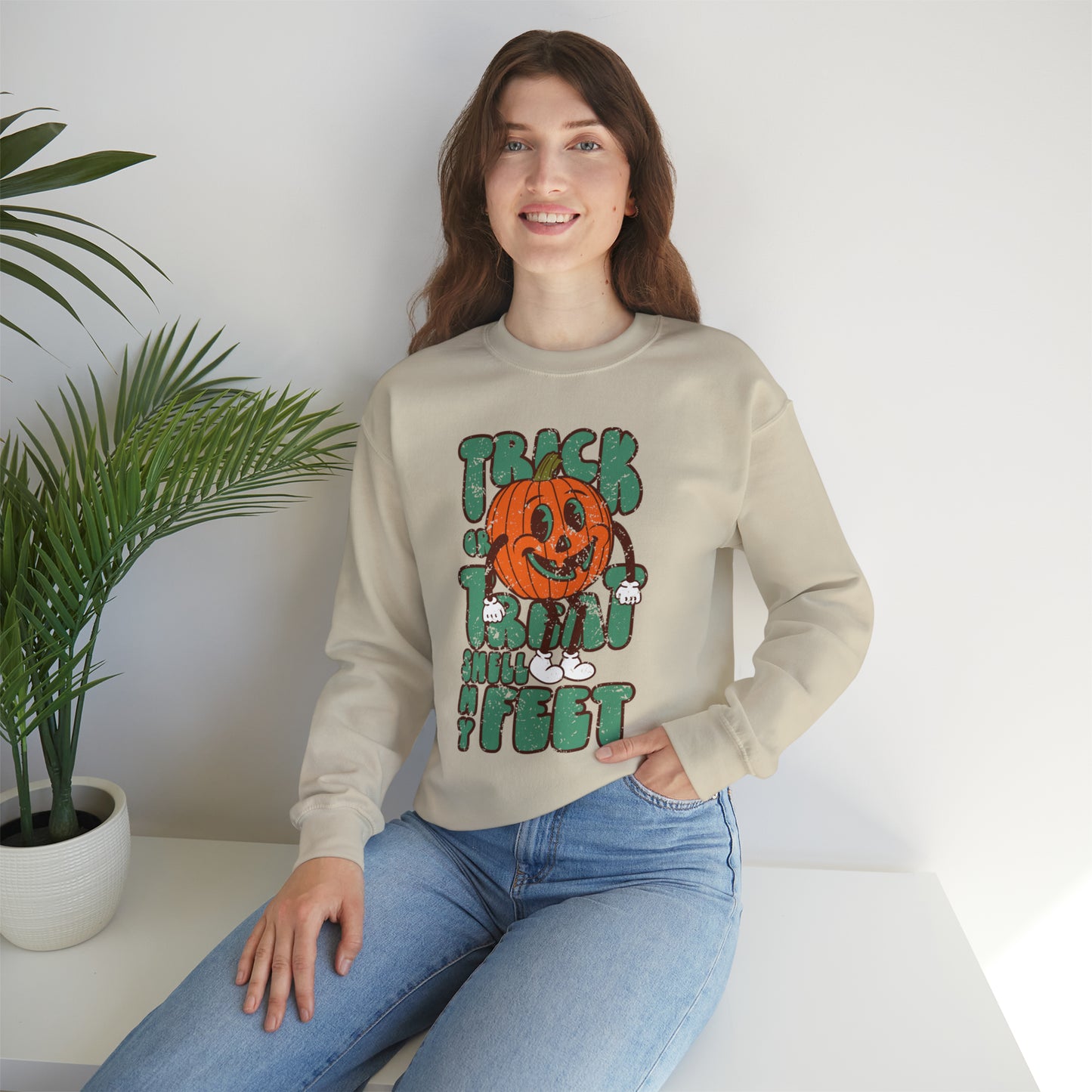 Distressed Trick or Treat Smell My Feet Heavy Blend™ Crewneck Sweatshirt