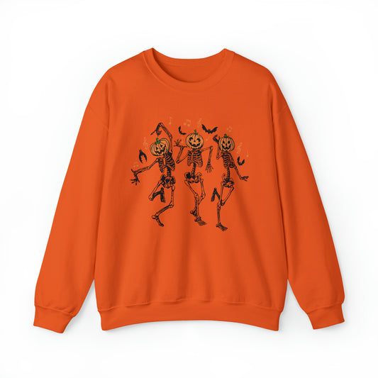 Dancing Skeletons Fall Halloween Retro Warm Colored  Unisex Heavy Blend™ Crewneck Sweatshirt