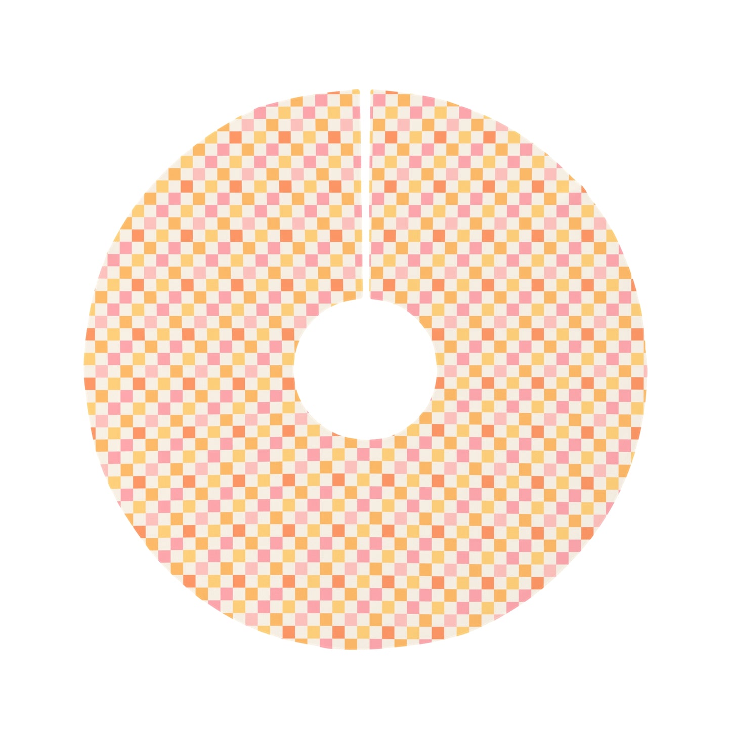 Retro Pink Rust and Gold Checkerboard Round Tree Skirt