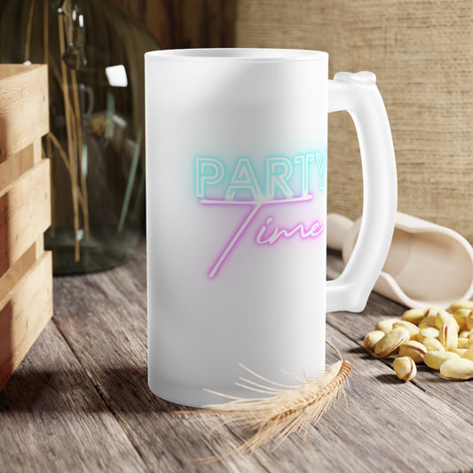 Neon Party Time Frosted Glass Beer Mug