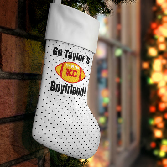 Go Taylor's Boyfriend Football Holiday Stocking - White/Black Polka Dot