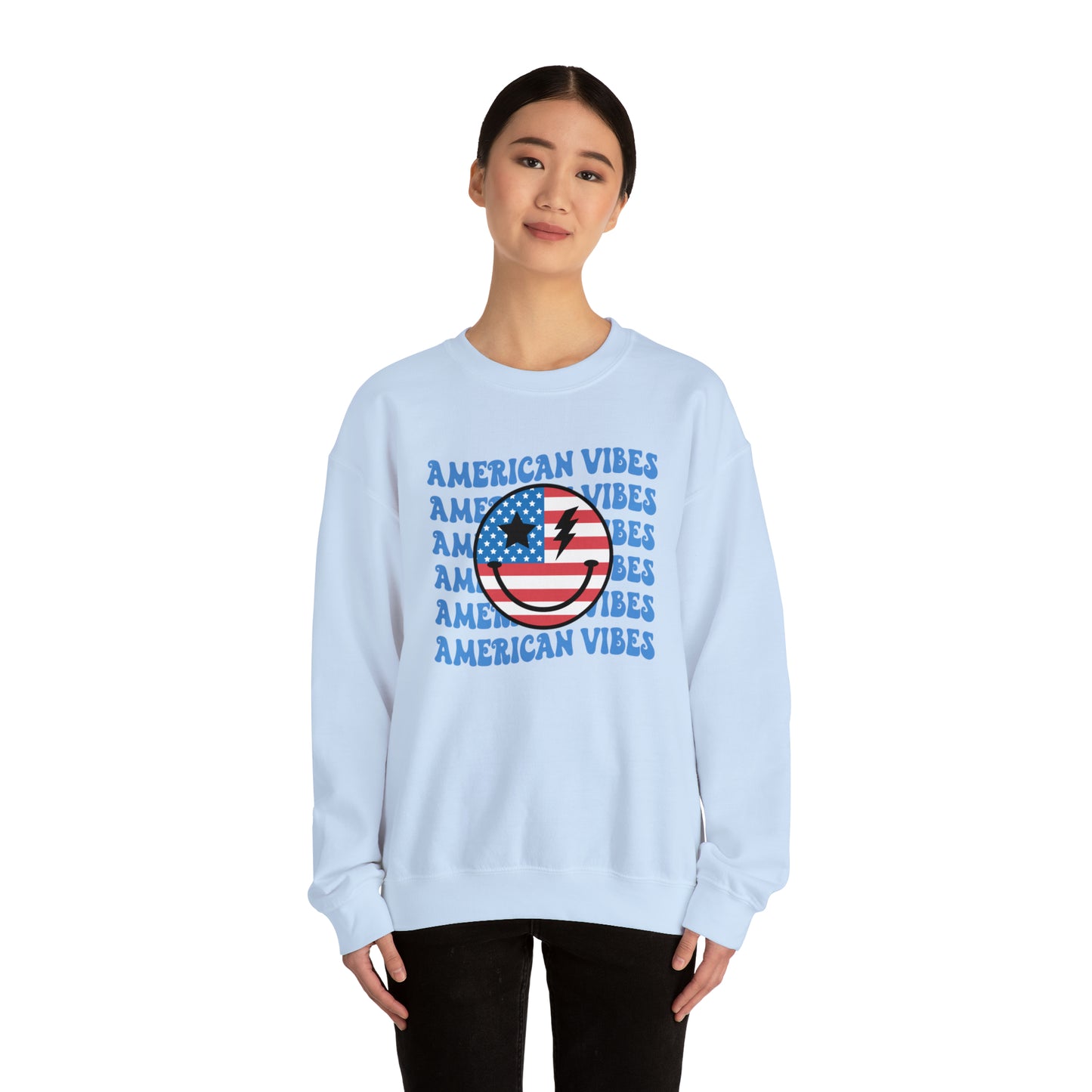 USA American Vibes Flag Smiley Face Heavy Blend™ Crewneck Sweatshirt