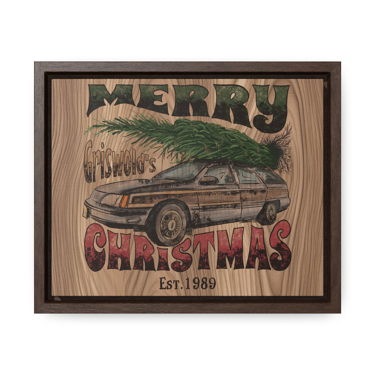 Distressed Merry Griswold Christmas Tree Station Wagon Holiday Gallery Canvas Wraps, Horizontal Frame