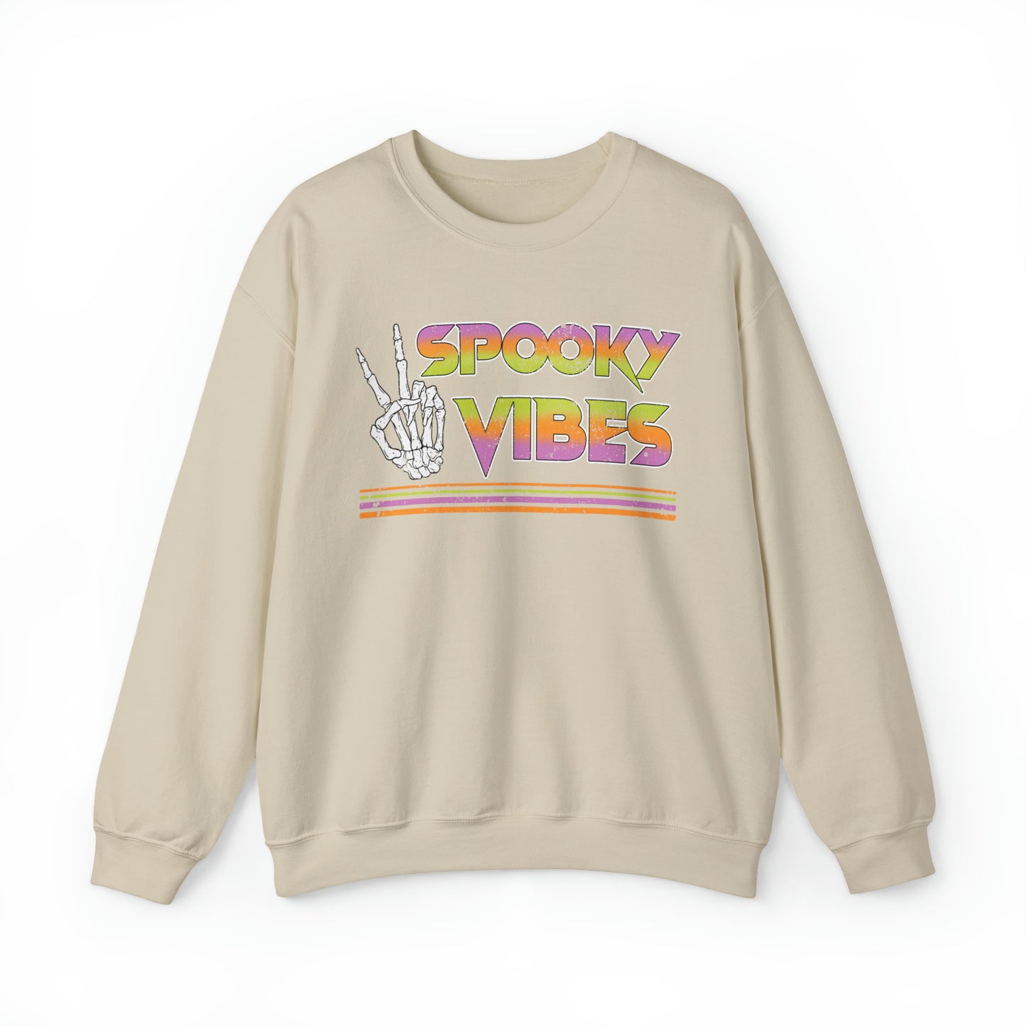 Spooky 80's Vibes Vintage Skeleton Piece Sign Fall Halloween  Unisex Heavy Blend™ Crewneck Sweatshirt