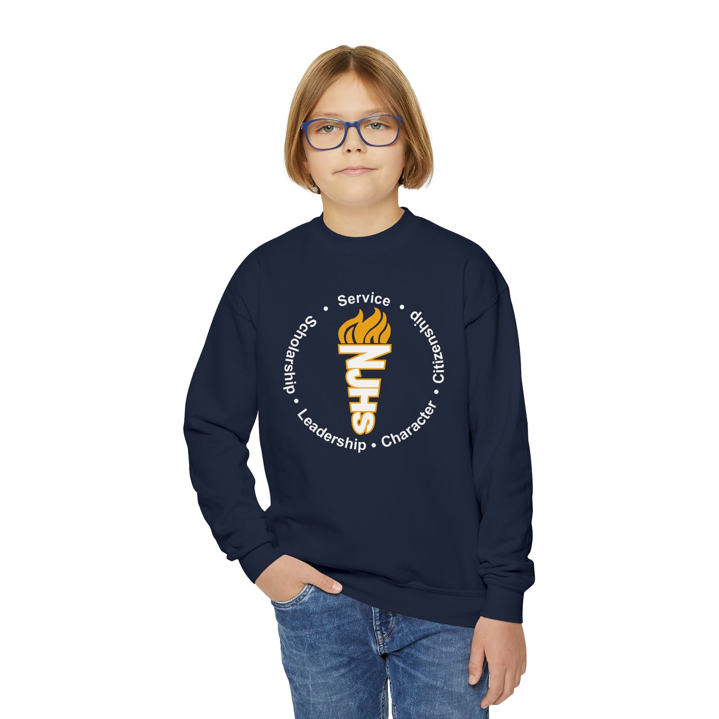 YOUTH - National Junior Honor Society Golden Circular Character Torch Youth Crewneck Sweatshirt