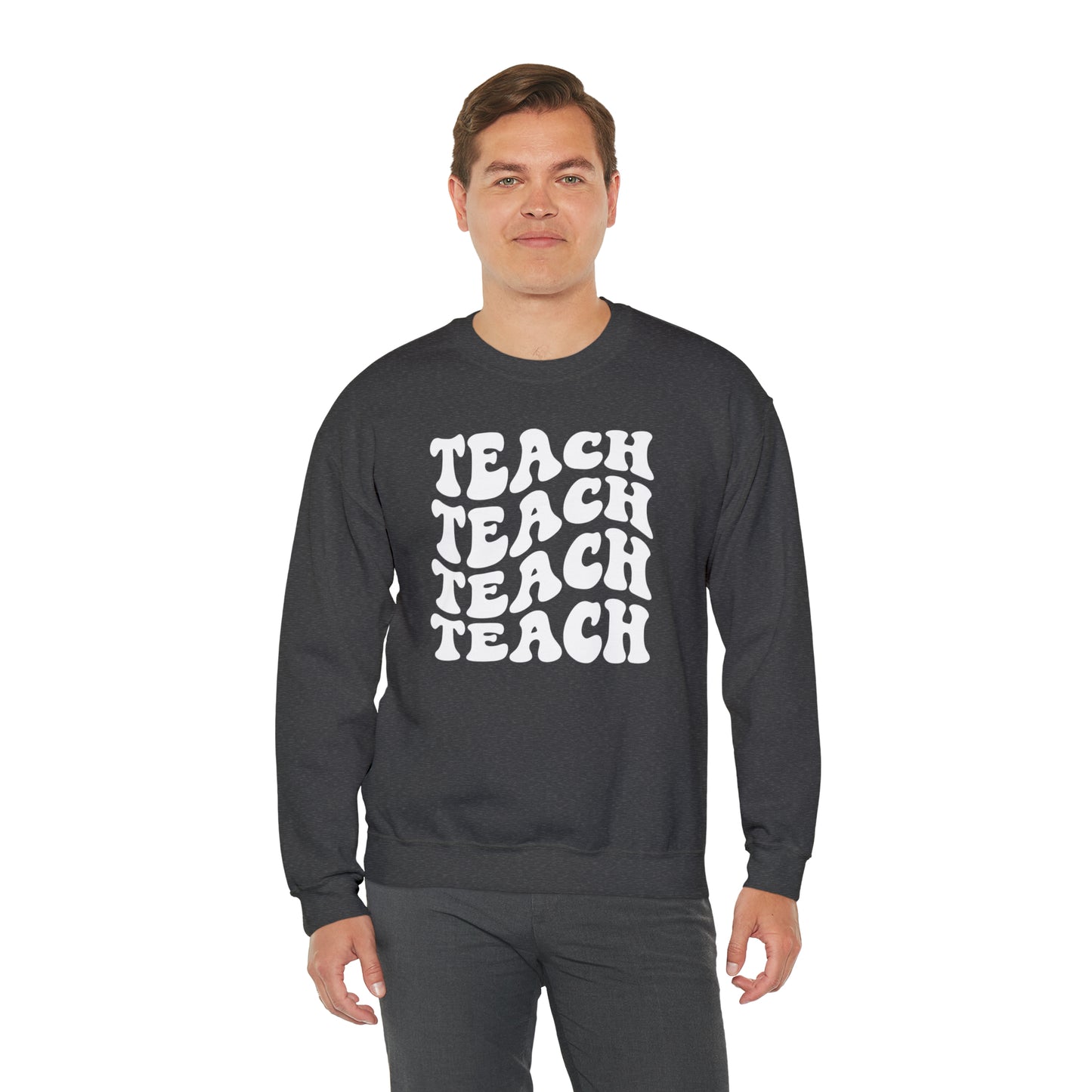 Teach Teach Teach Teach White Logo Unisex Heavy Blend™ Crewneck Sweatshirt