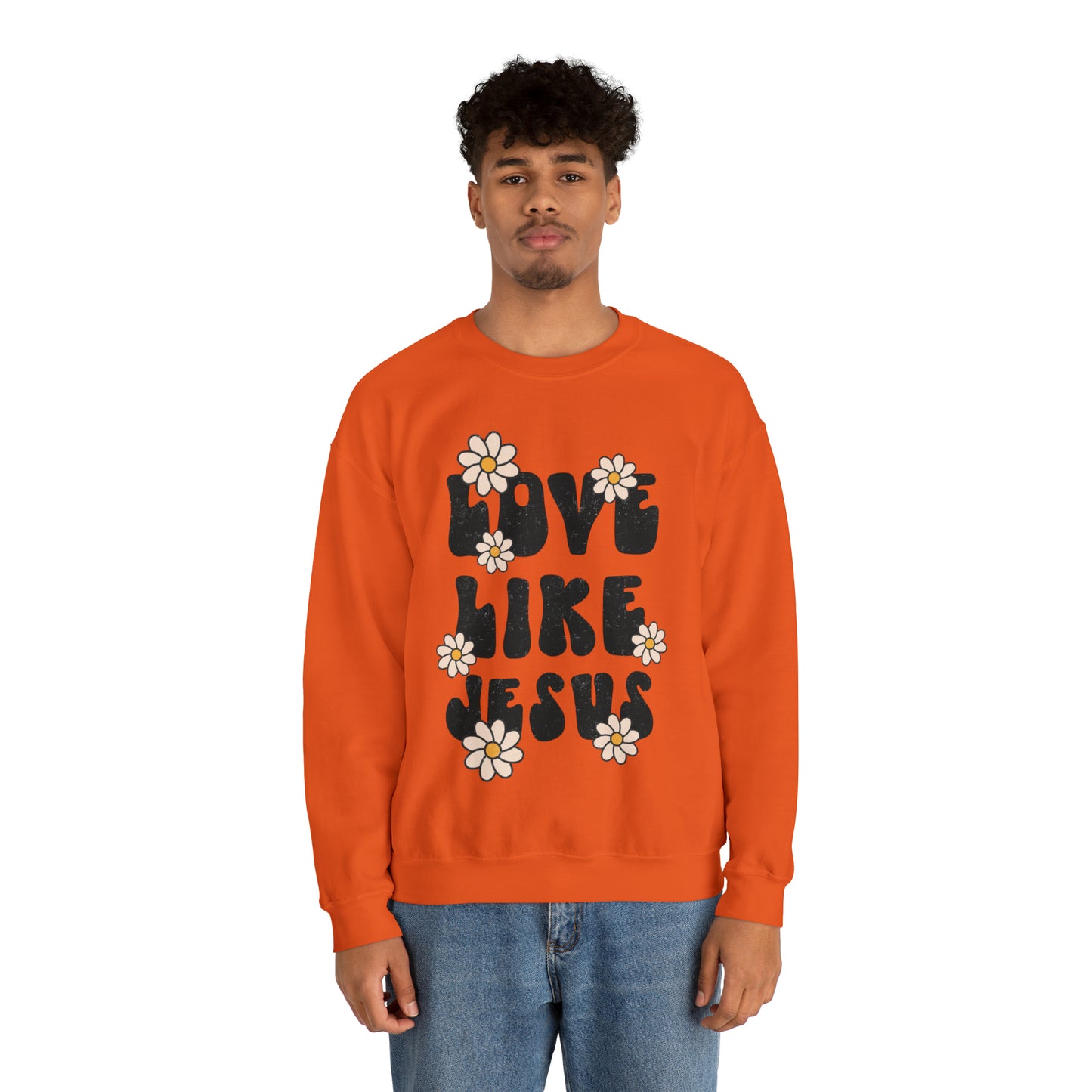 Distressed Daisy Love Like Jesus - Heavy Blend™ Crewneck Sweatshirt