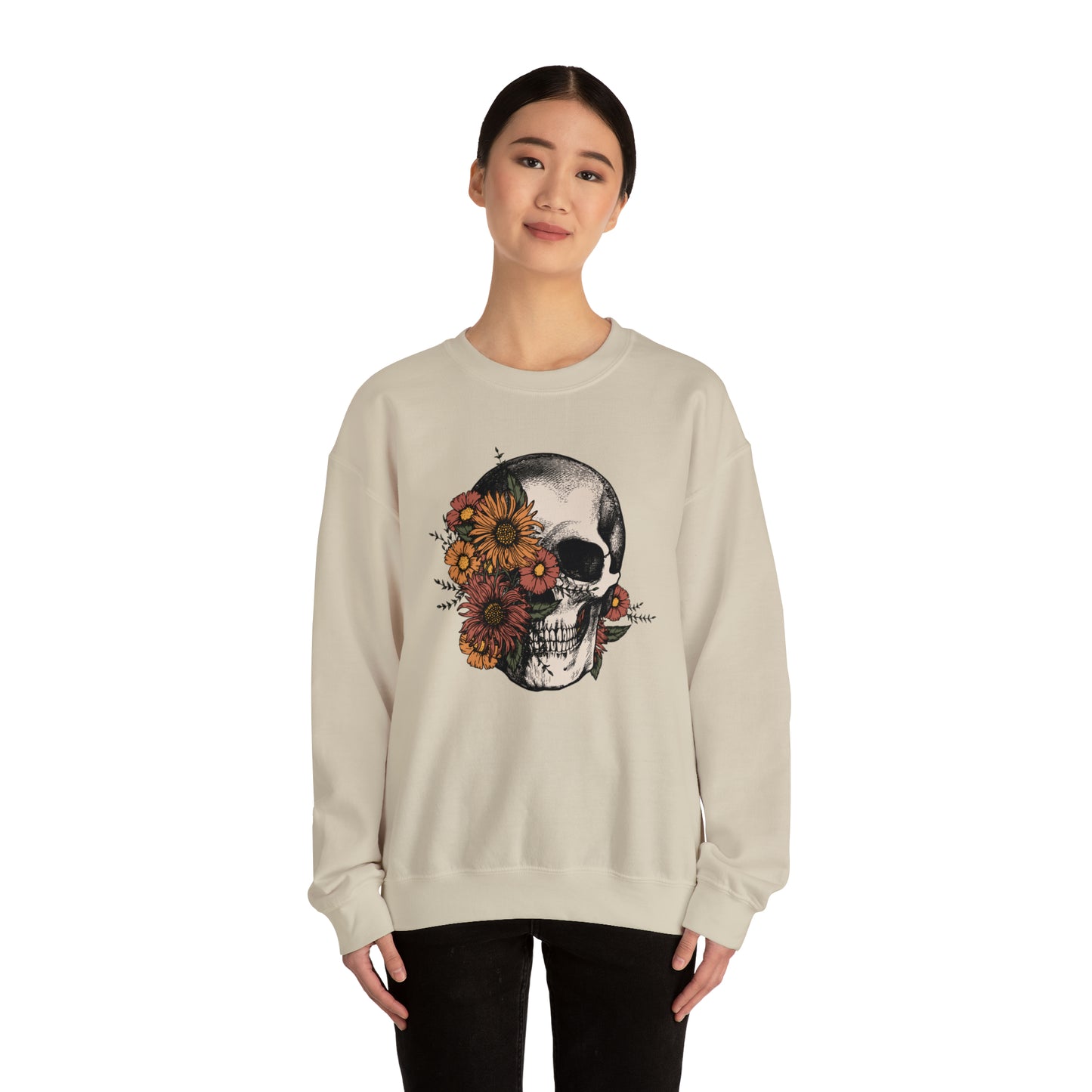 Boho Skeleton Fall Halloween Retro Warm Colored  Unisex Heavy Blend™ Crewneck Sweatshirt