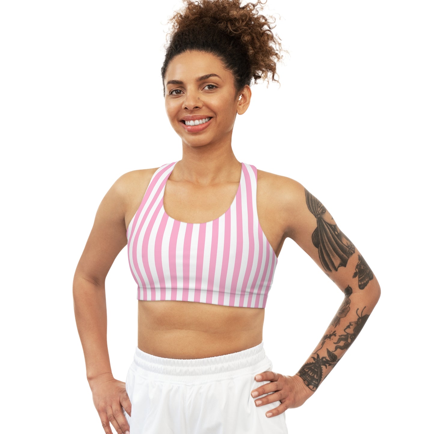 Pink Striped Vertical Seamless Sports Bra